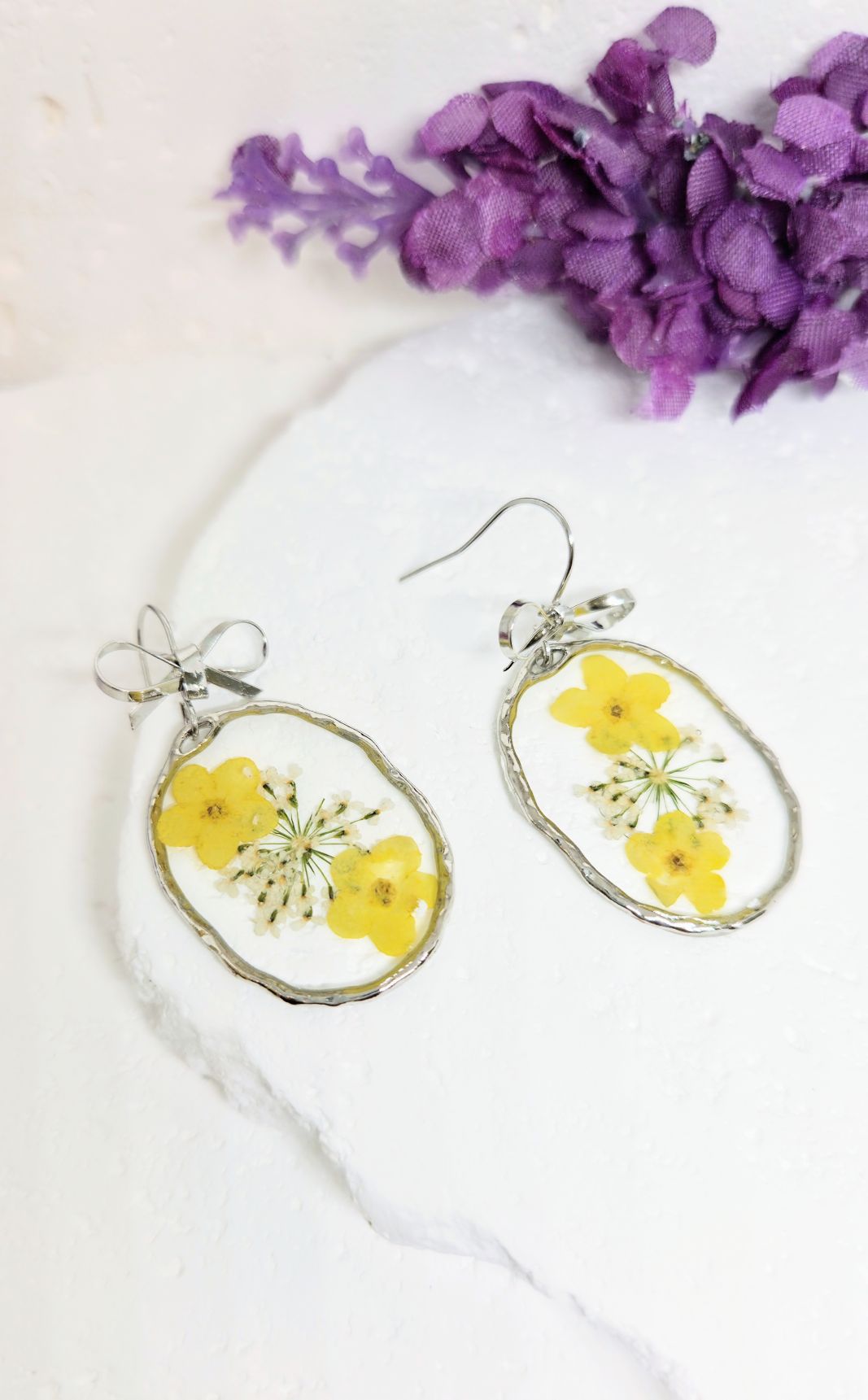 Dried Pressed Flower Silver Earrings