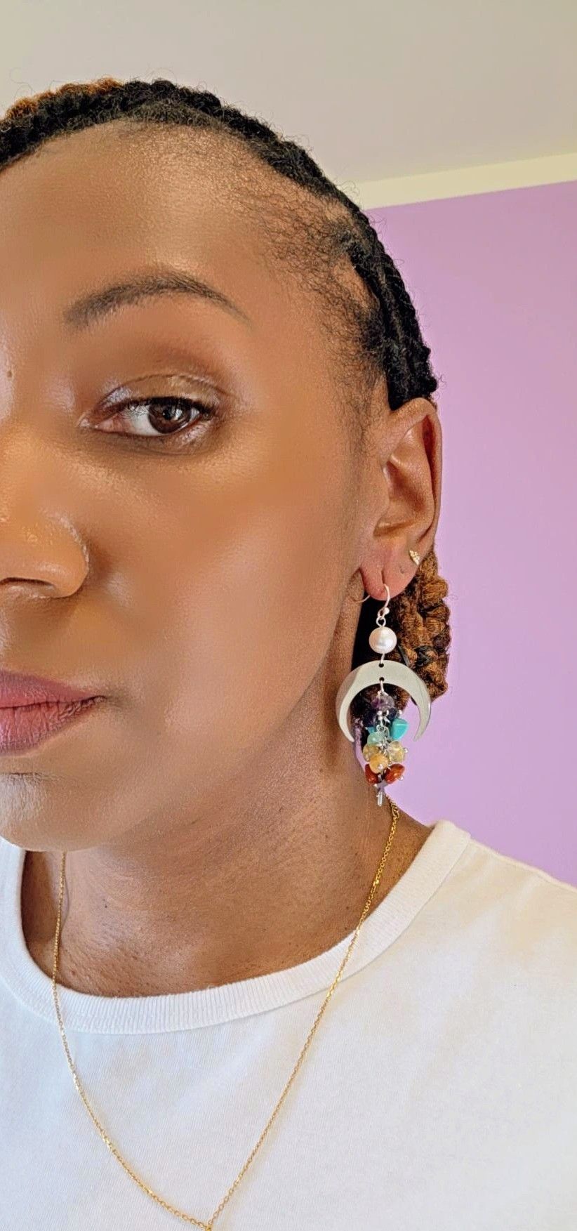 Crescent Moonstone Drop Earrings
