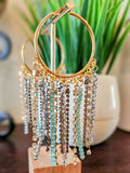 Big Gold Hoop Crystal Bead Dangle Earrings