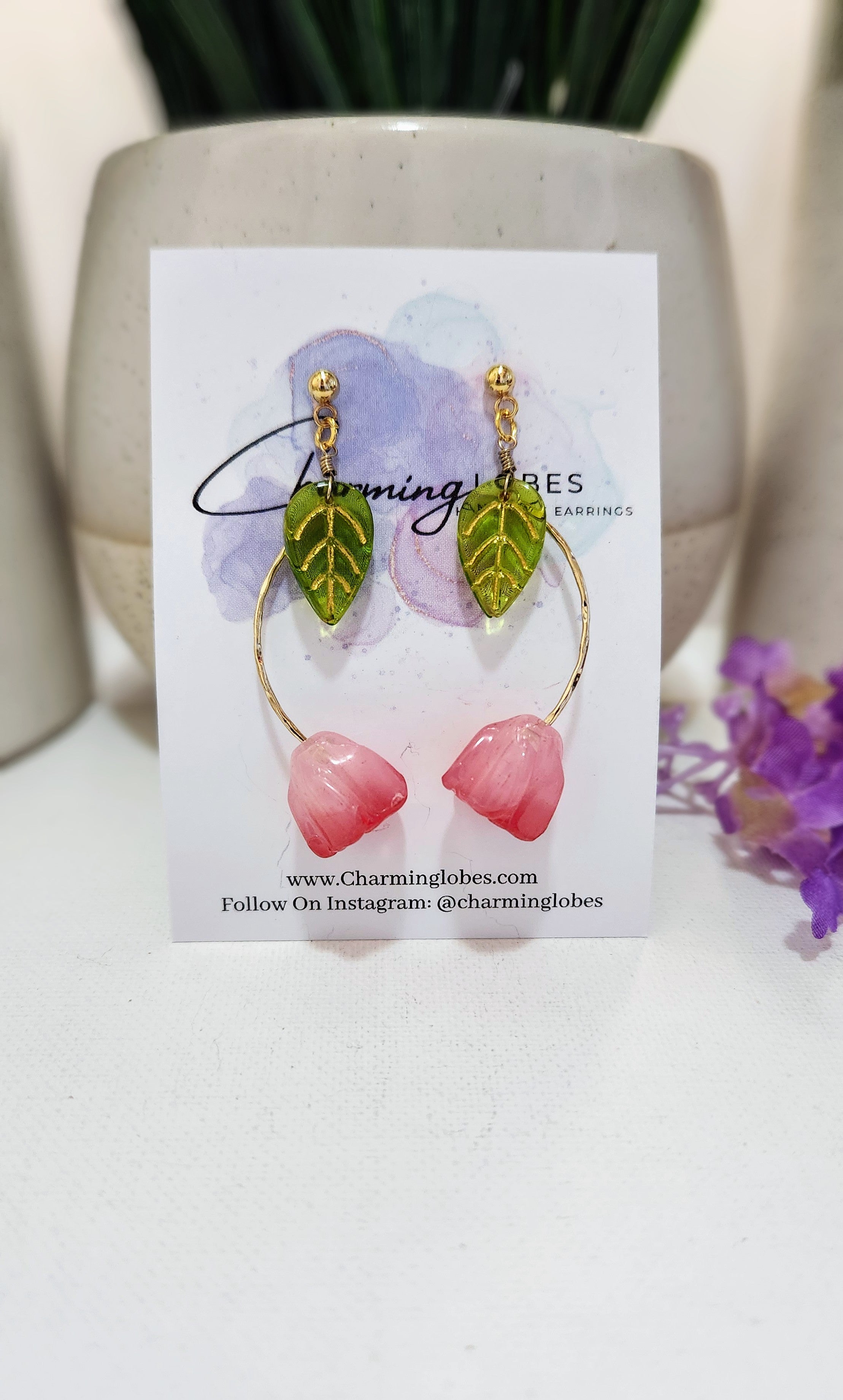 Pink Tulip Dangle Earrings
