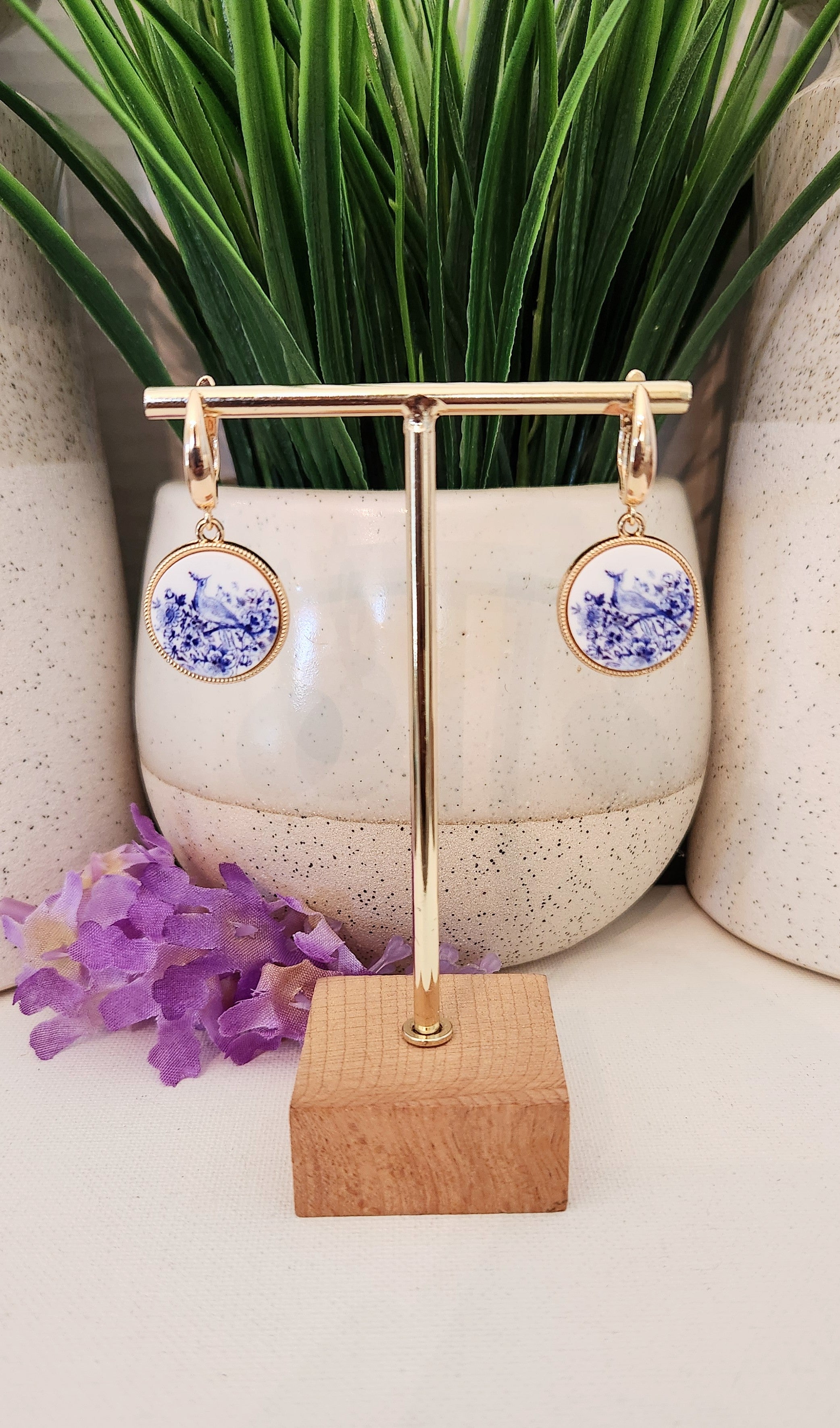 White and Blue Floral Earrings
