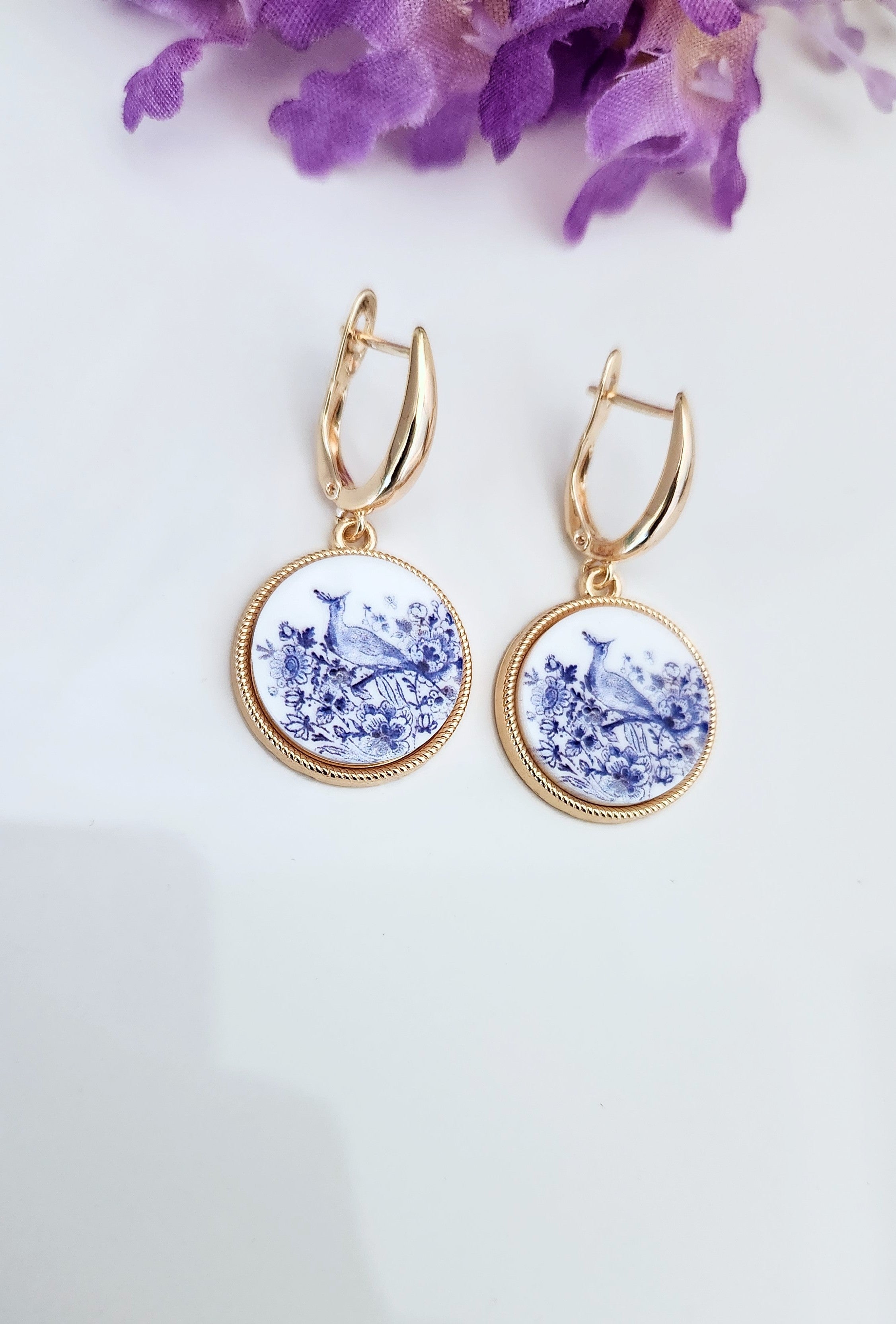 White and Blue Floral Earrings