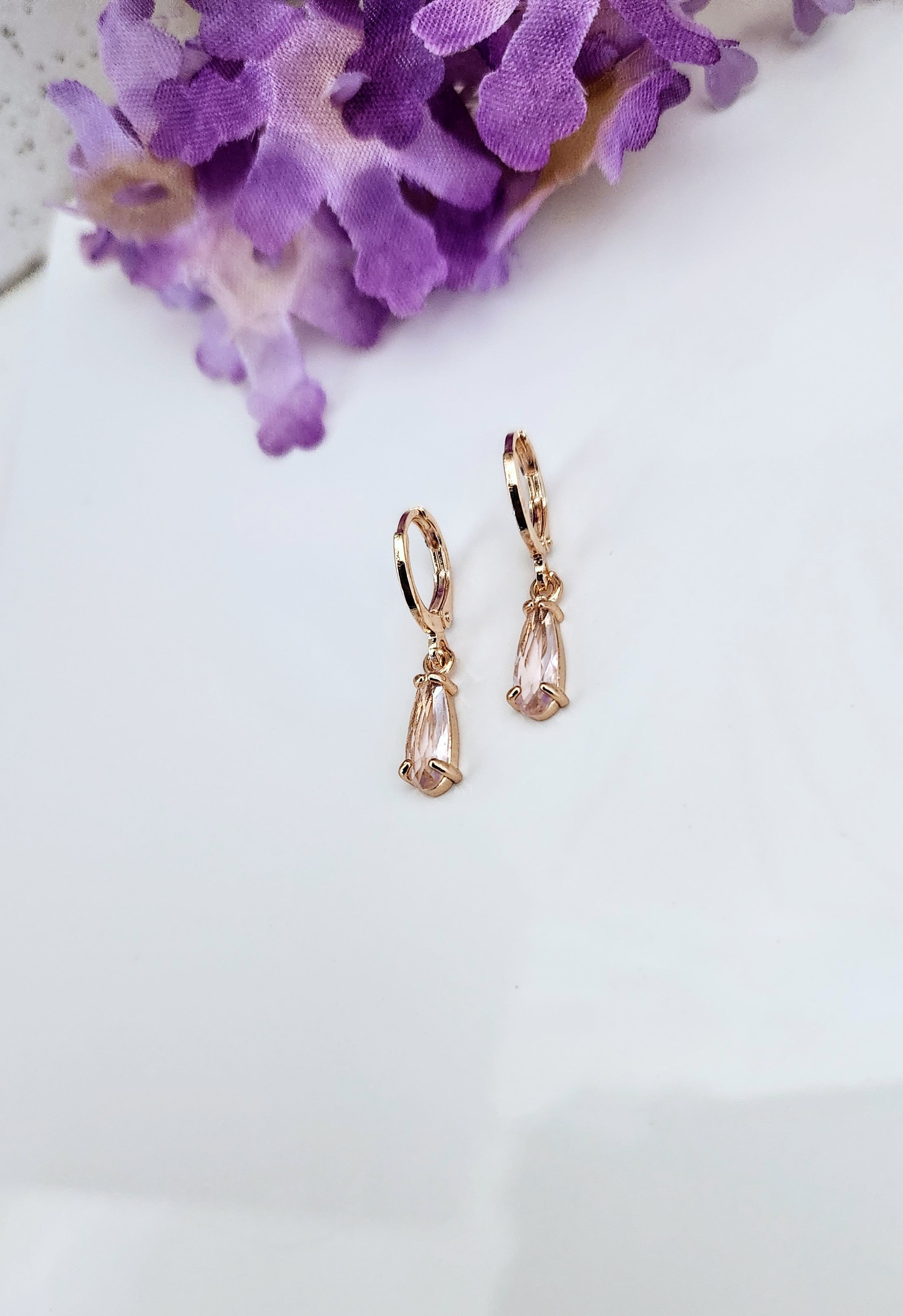Teardrop Crystal Stone Huggies- Multiple Colors