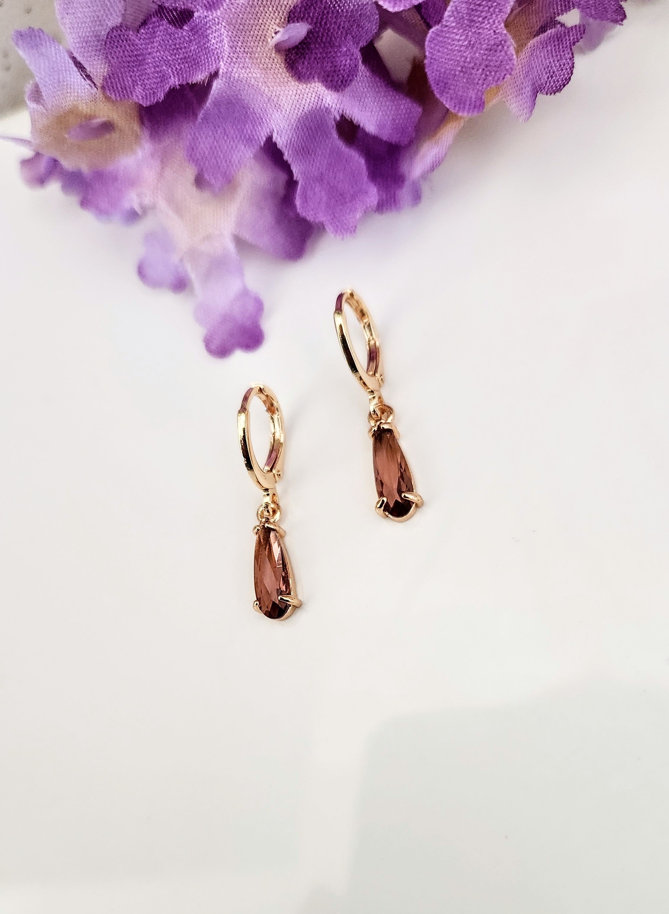Teardrop Crystal Stone Huggies- Multiple Colors
