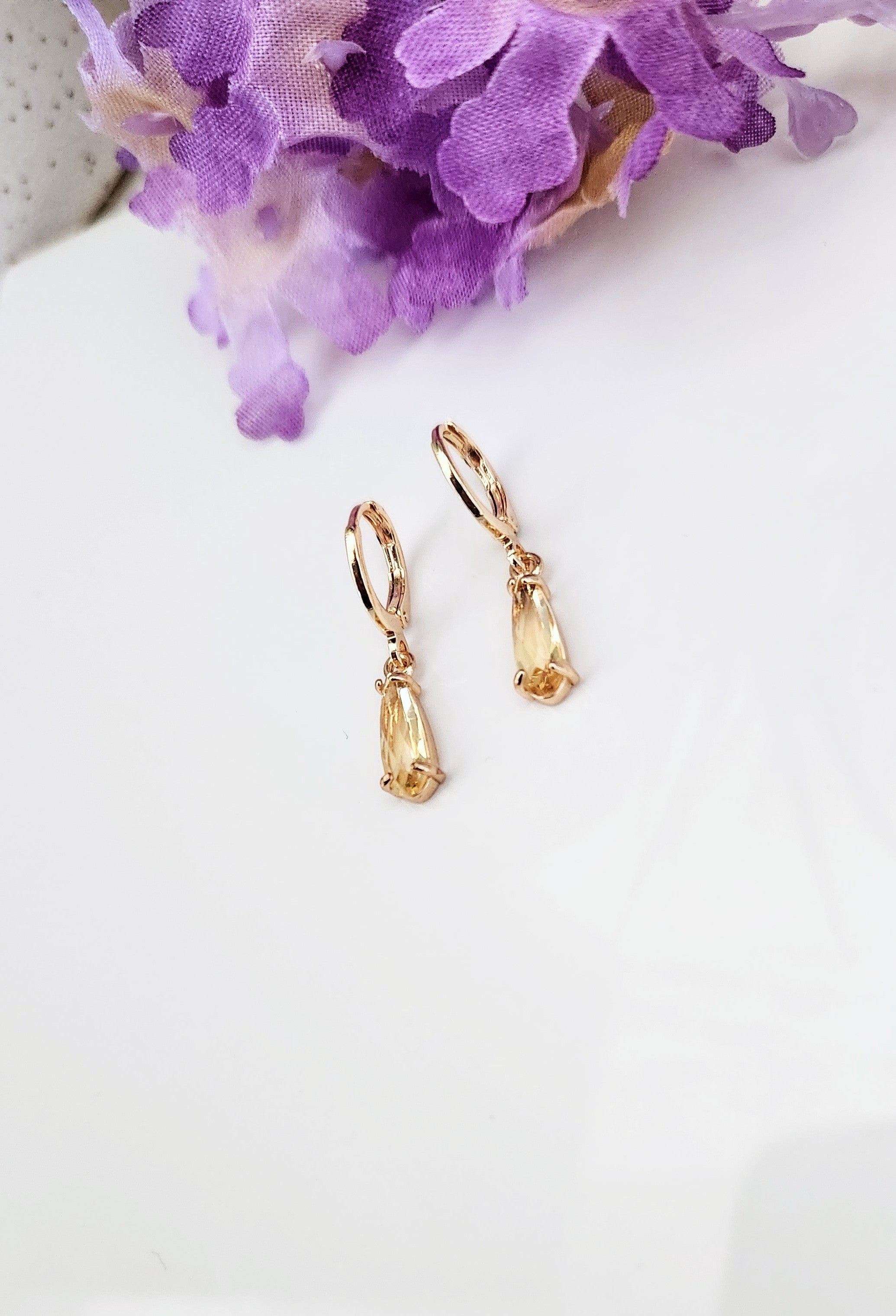 Teardrop Crystal Stone Huggies- Multiple Colors