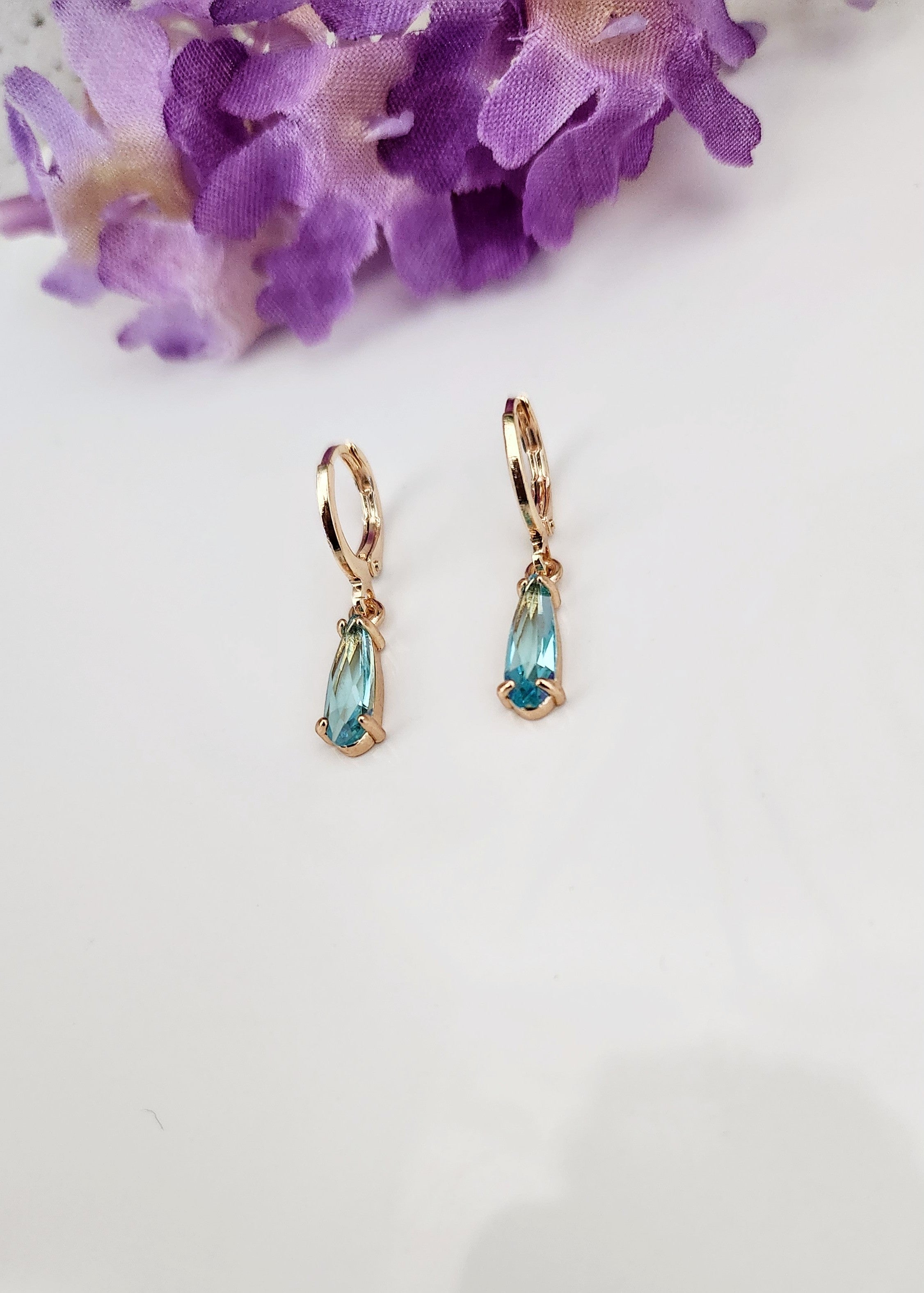 Teardrop Crystal Stone Huggies- Multiple Colors