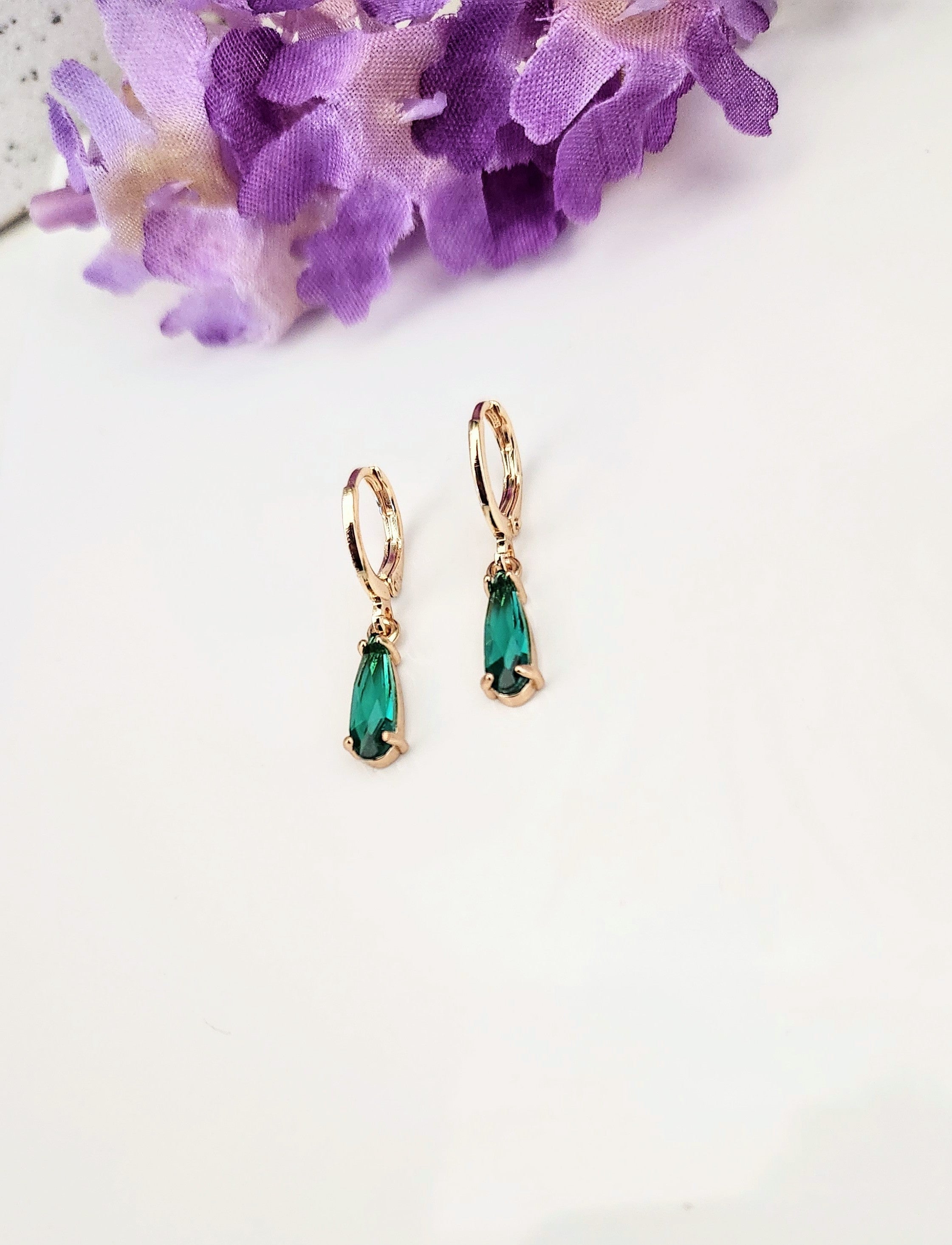 Teardrop Crystal Stone Huggies- Multiple Colors