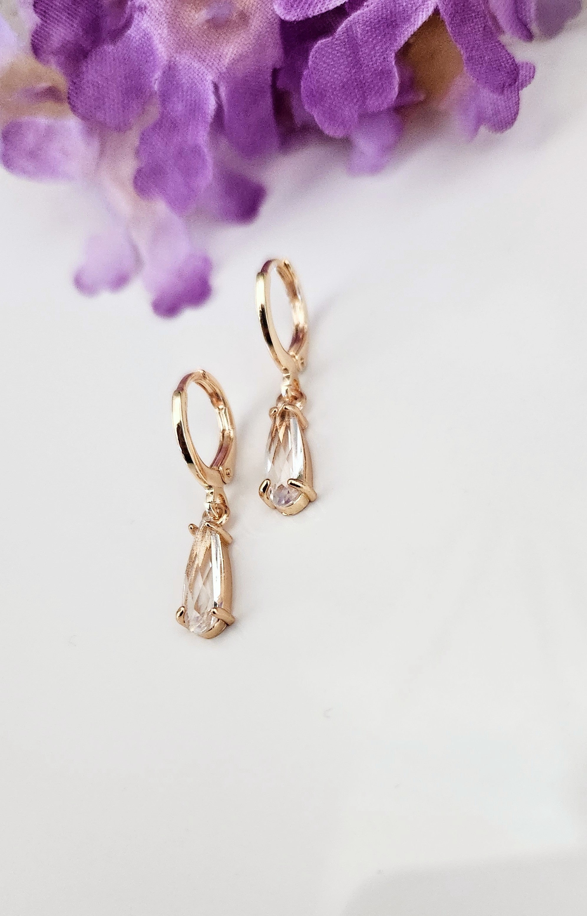 Teardrop Crystal Stone Huggies- Multiple Colors