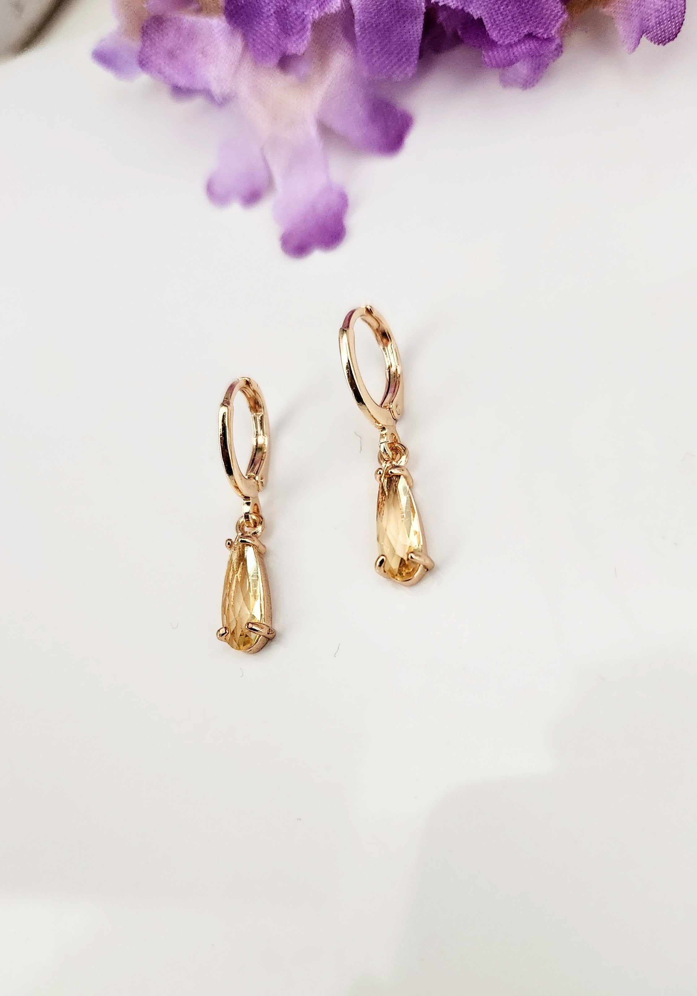 Teardrop Crystal Stone Huggies- Multiple Colors