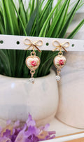 Vintage Floral Heart Earrings with Crystal Bead