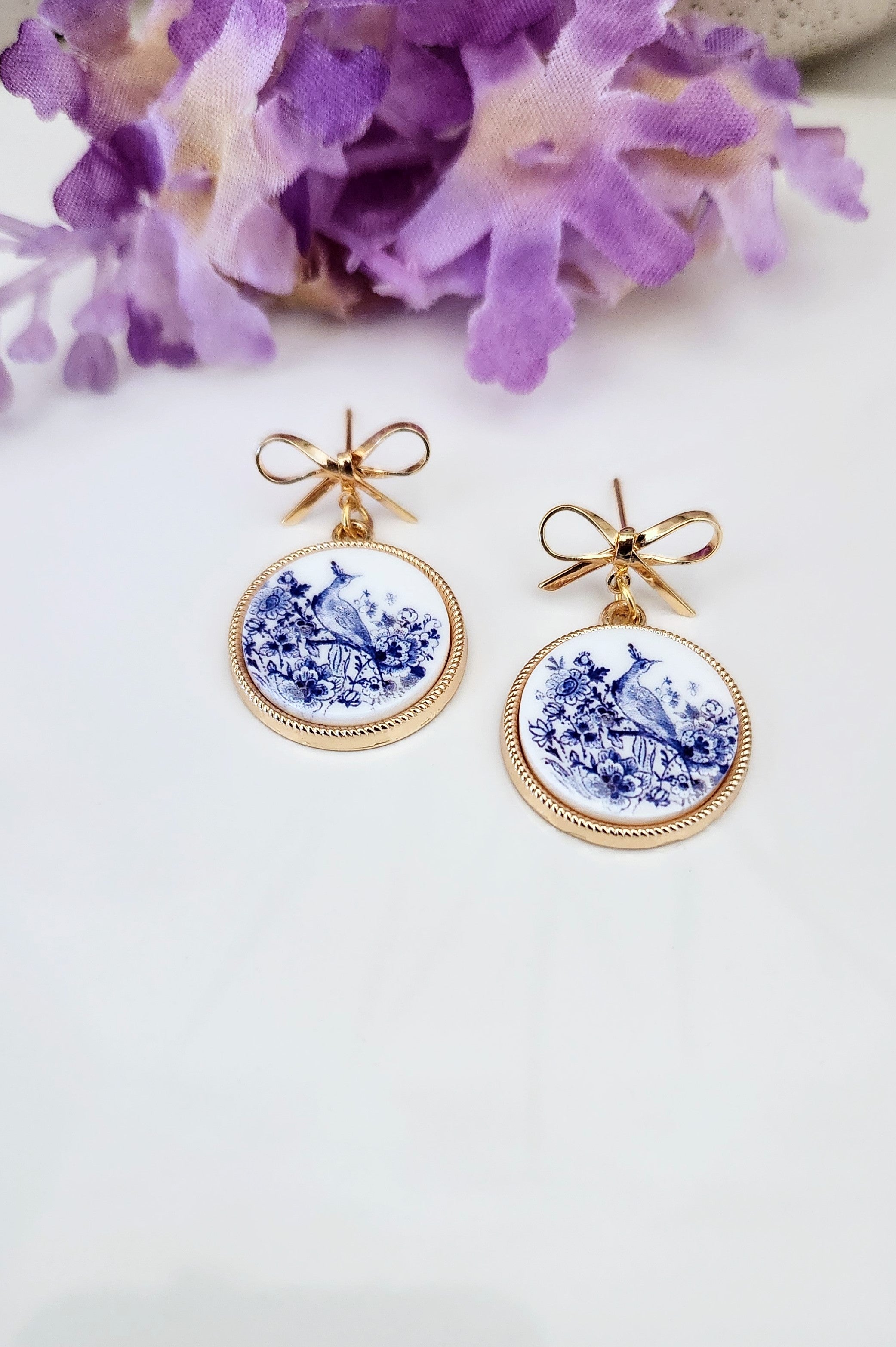 White and Blue Bird Earrings