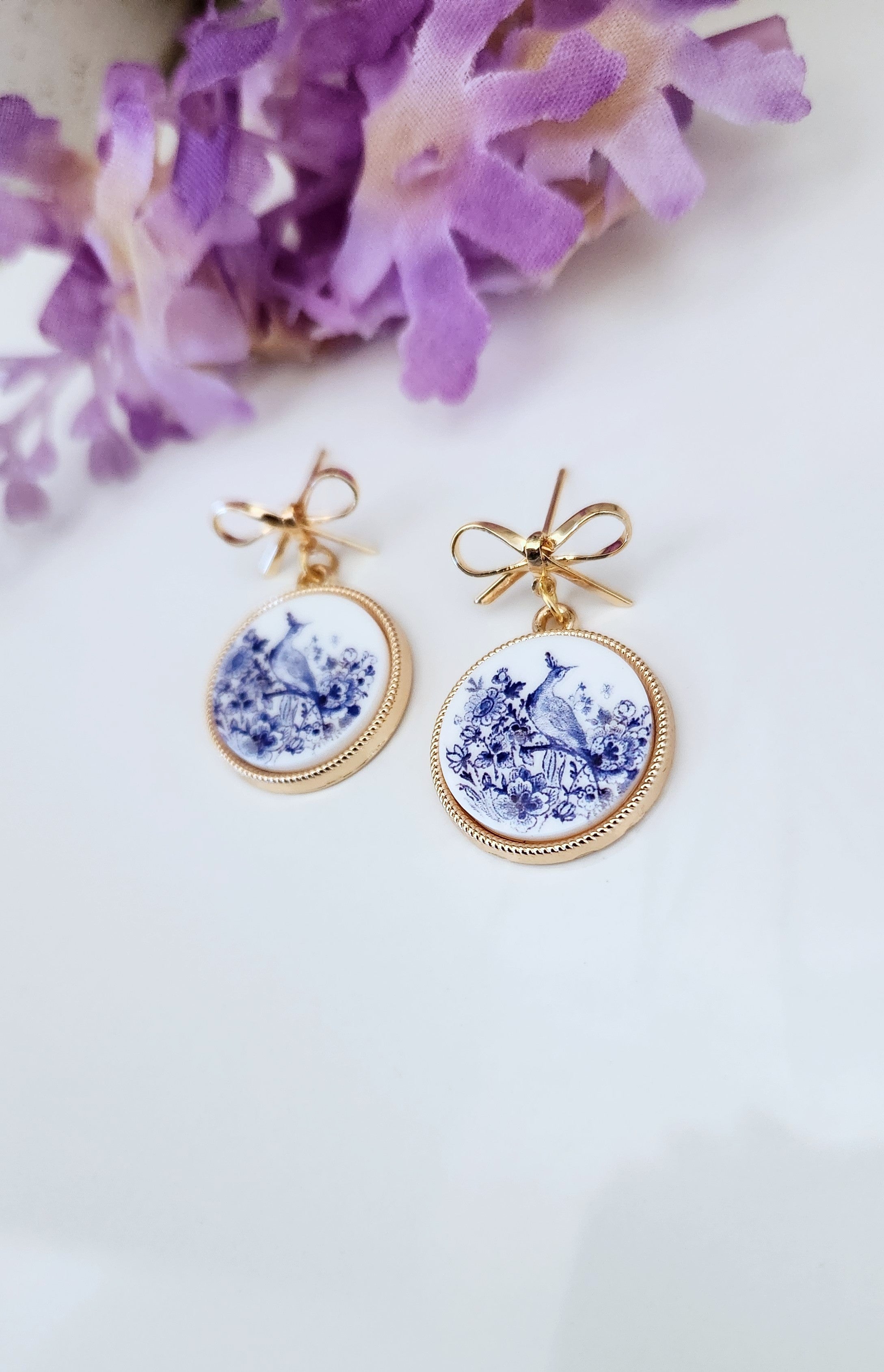 White and Blue Bird Earrings