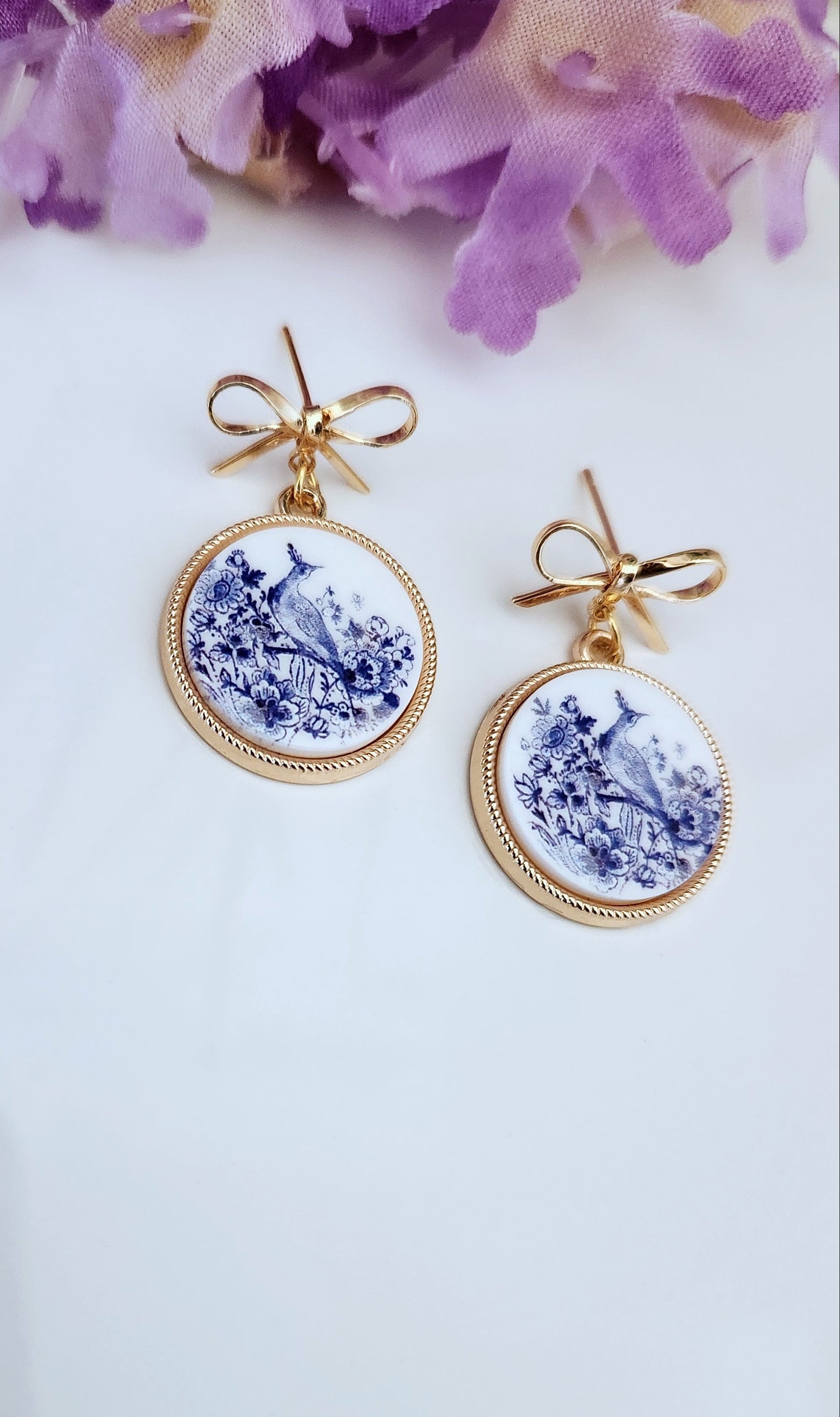 White and Blue Bird Earrings