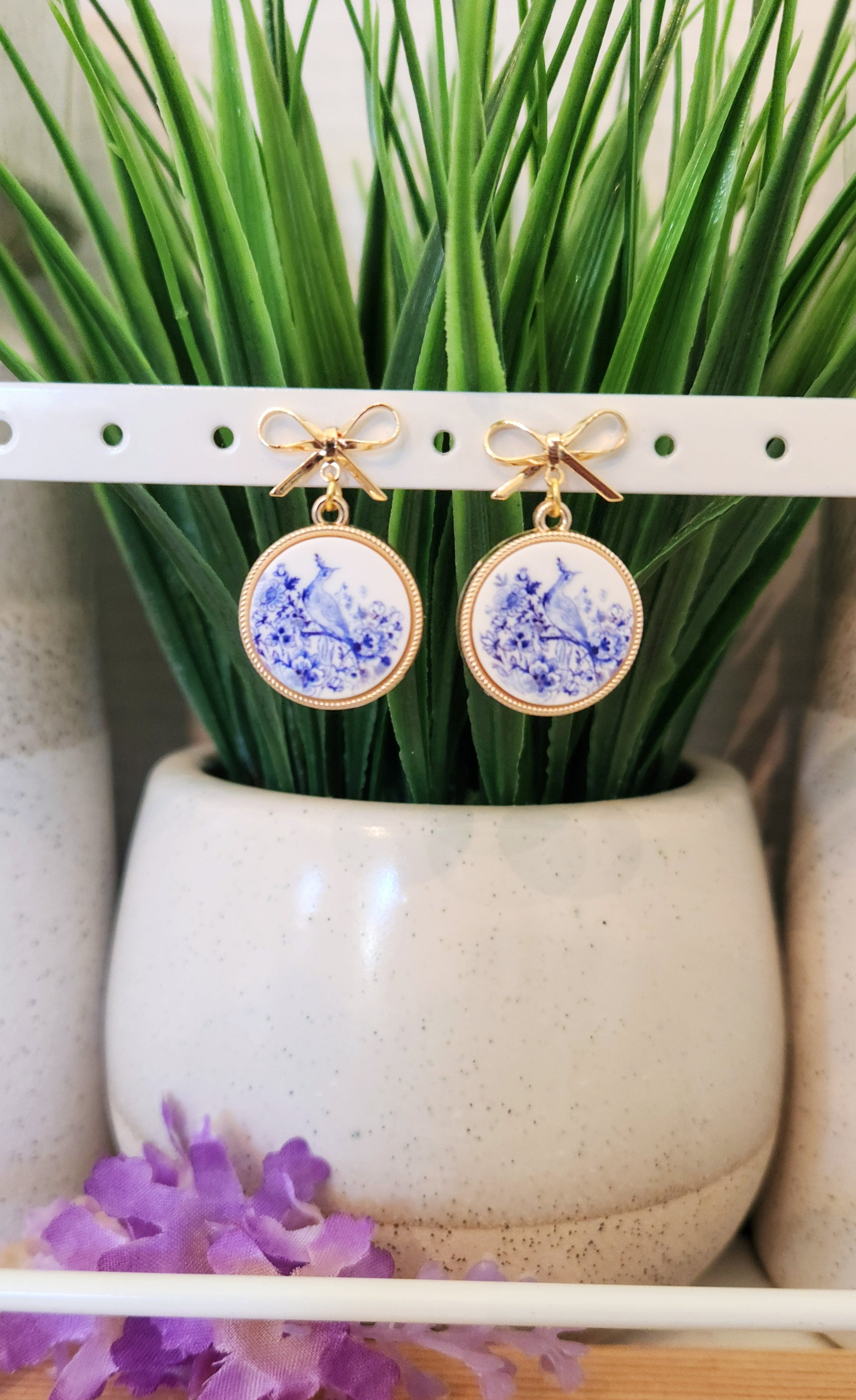 White and Blue Bird Earrings