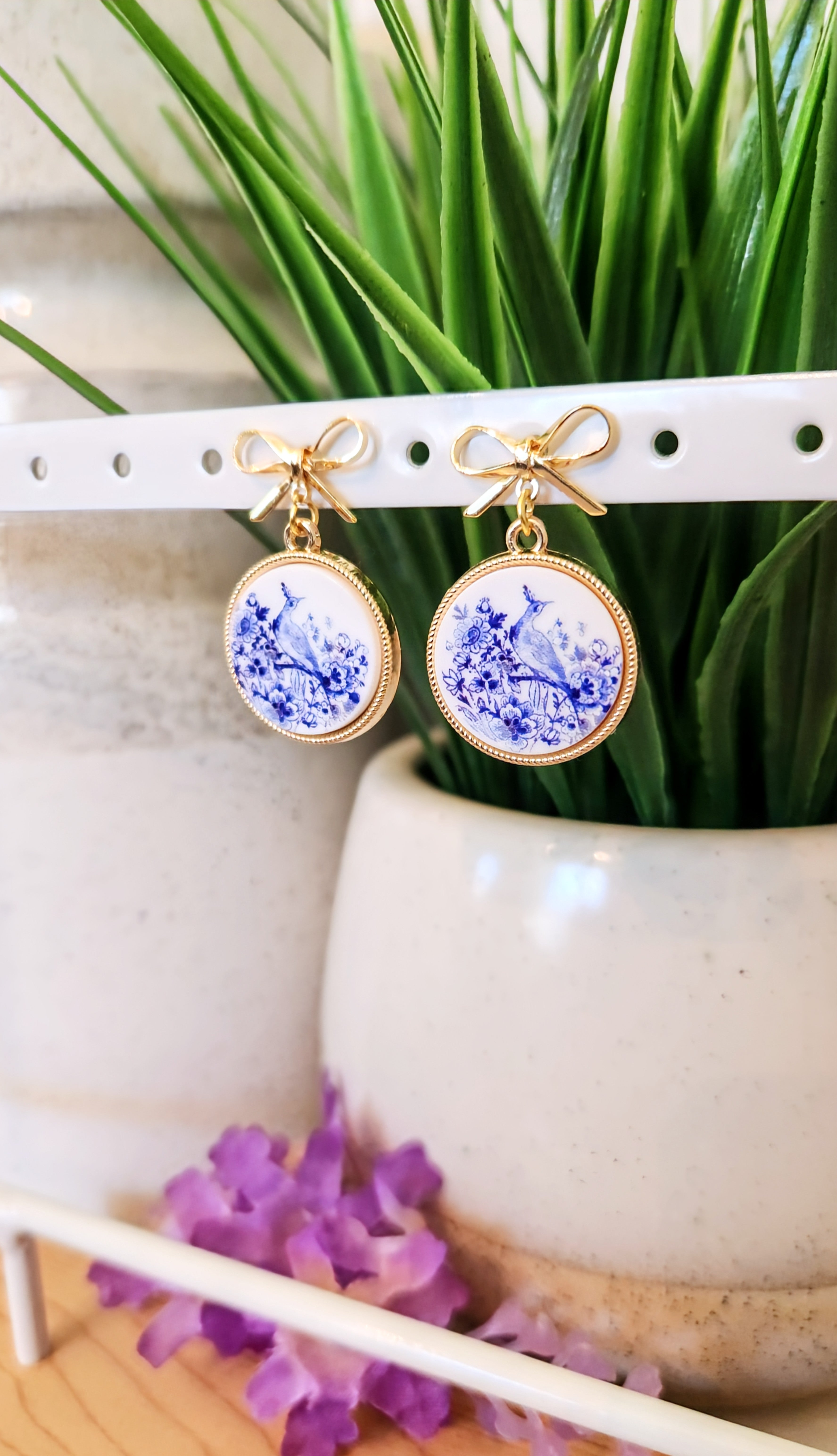 White and Blue Bird Earrings