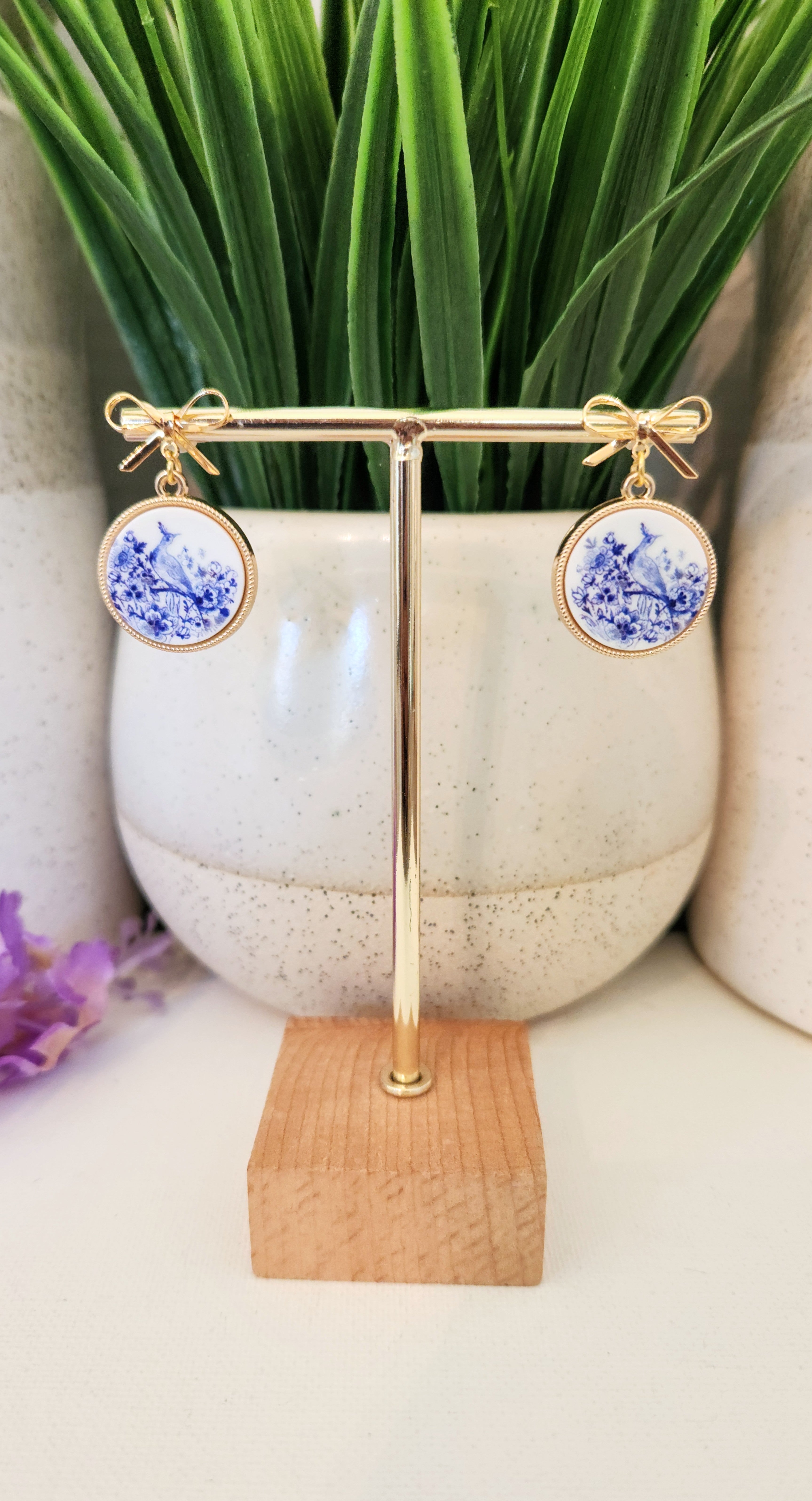 White and Blue Bird Earrings