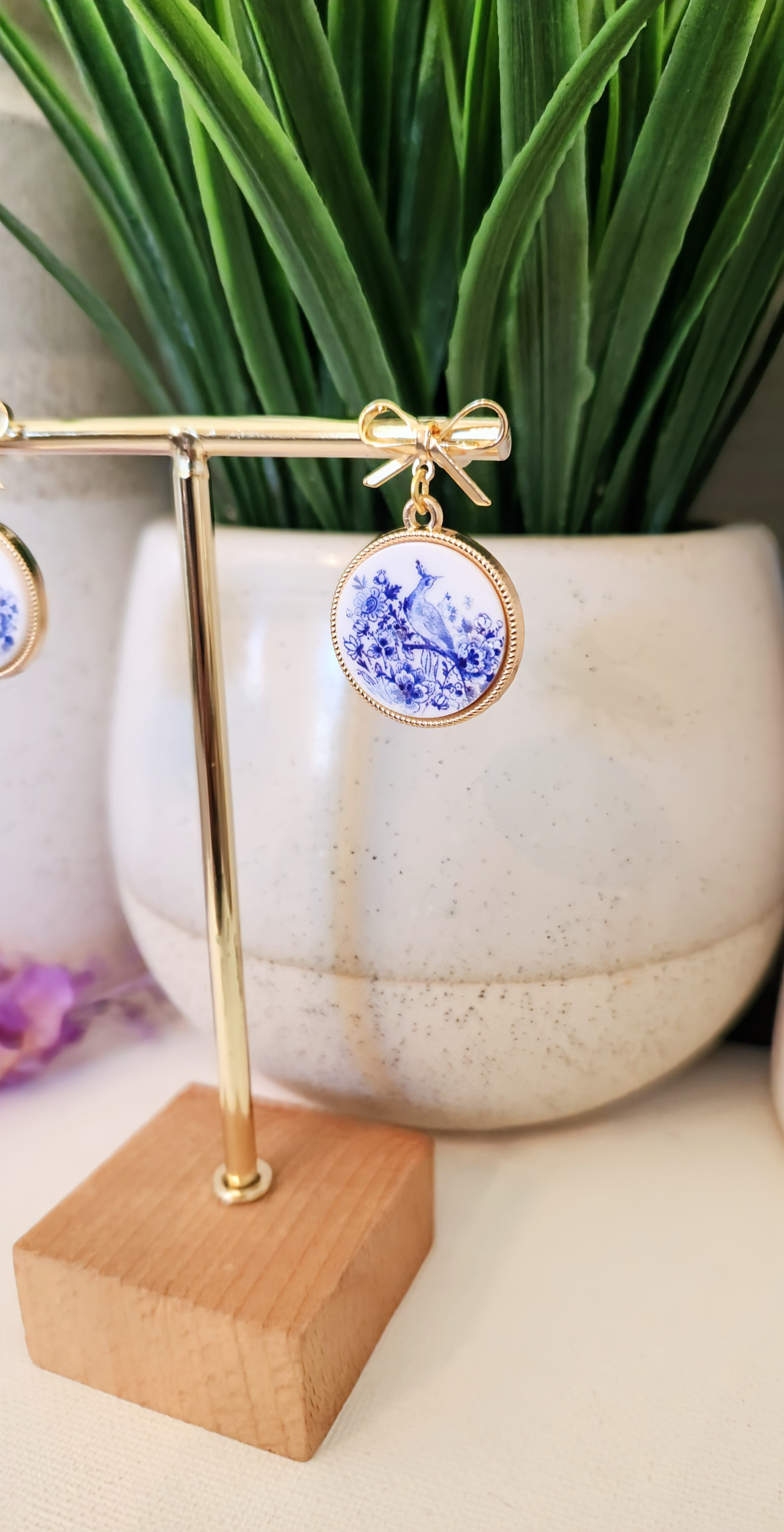 White and Blue Bird Earrings