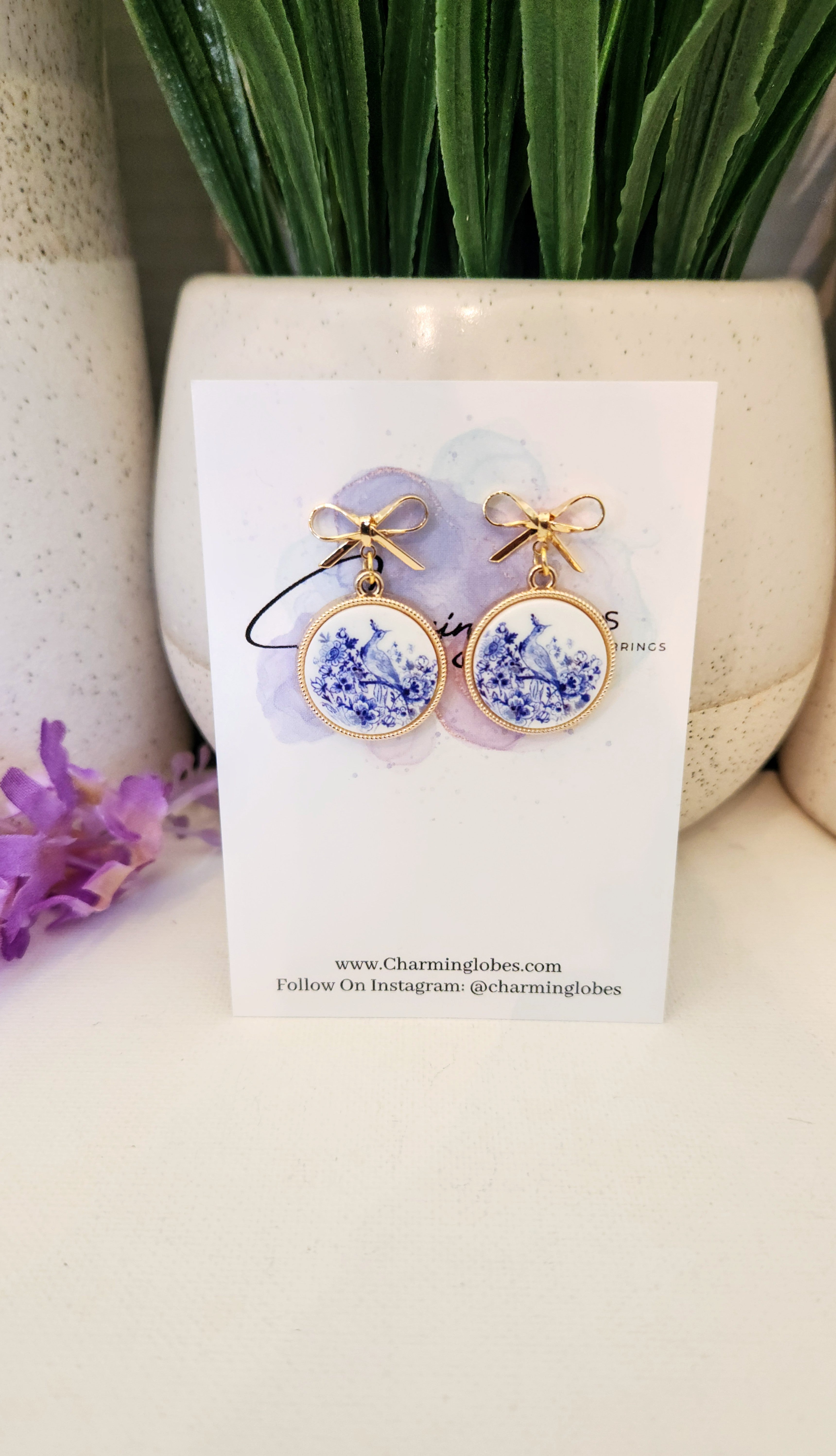 White and Blue Bird Earrings