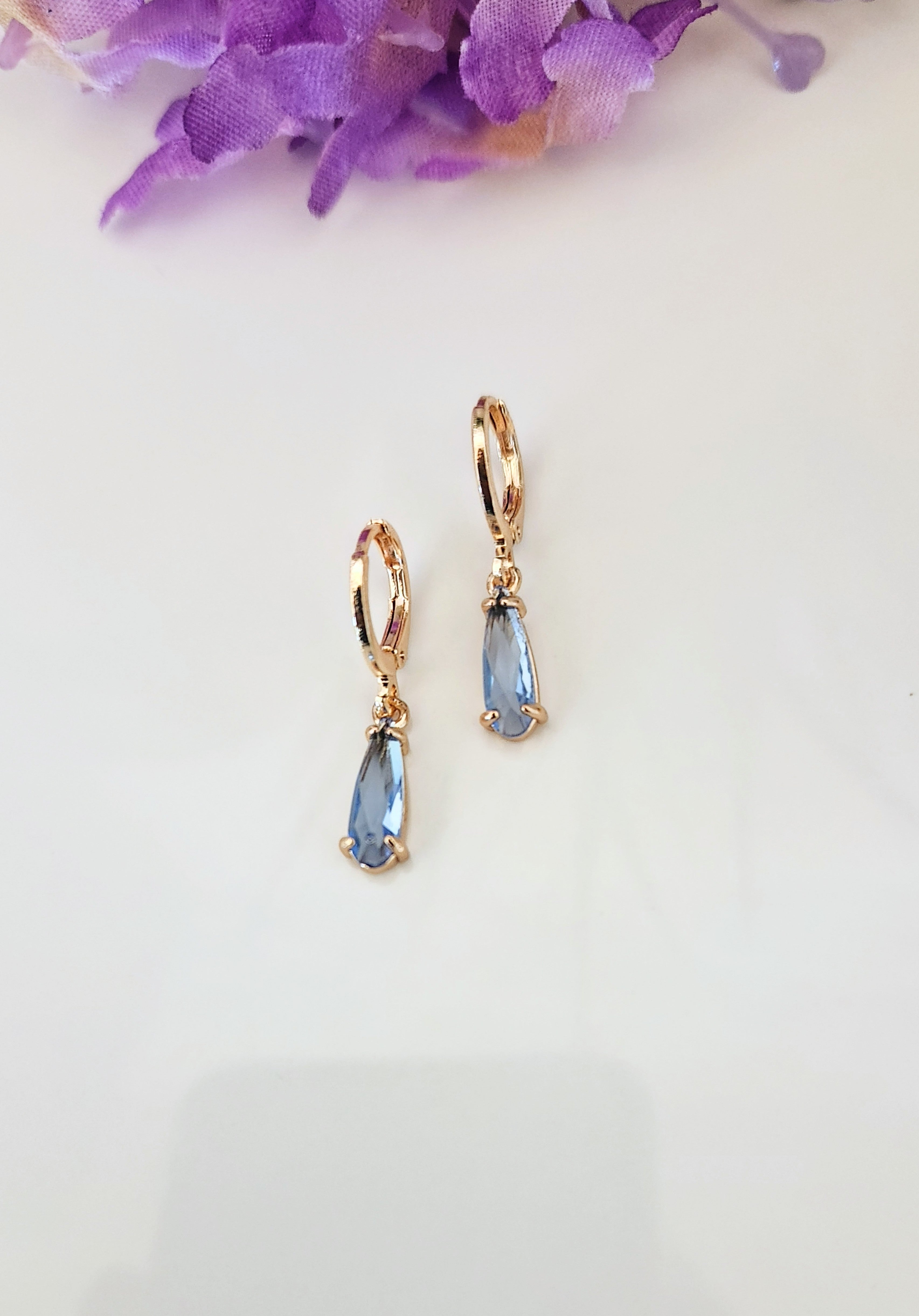 Teardrop Crystal Stone Huggies- Multiple Colors