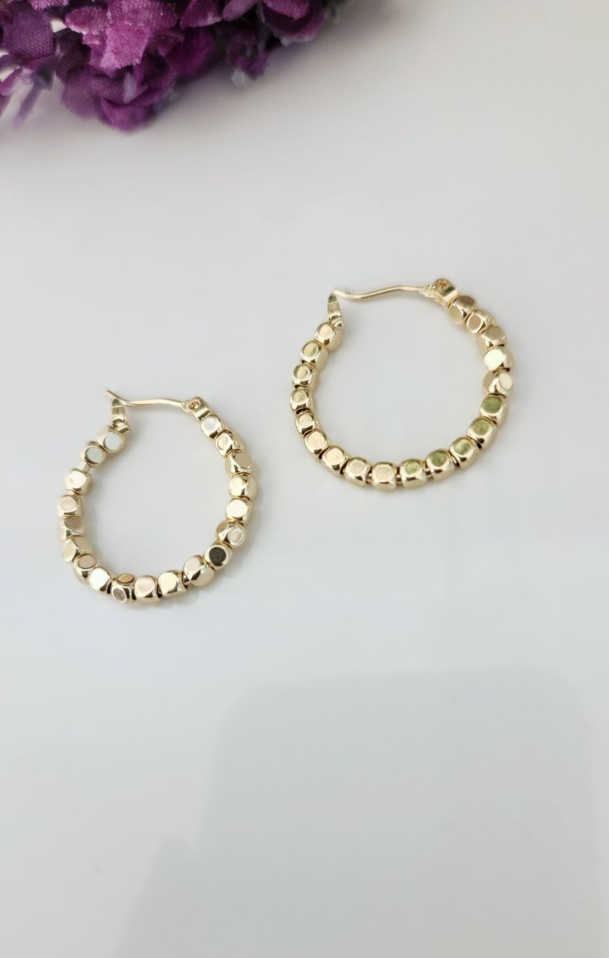 Gold Beaded Hoops