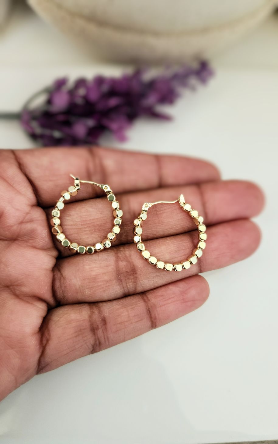 Gold Beaded Hoops