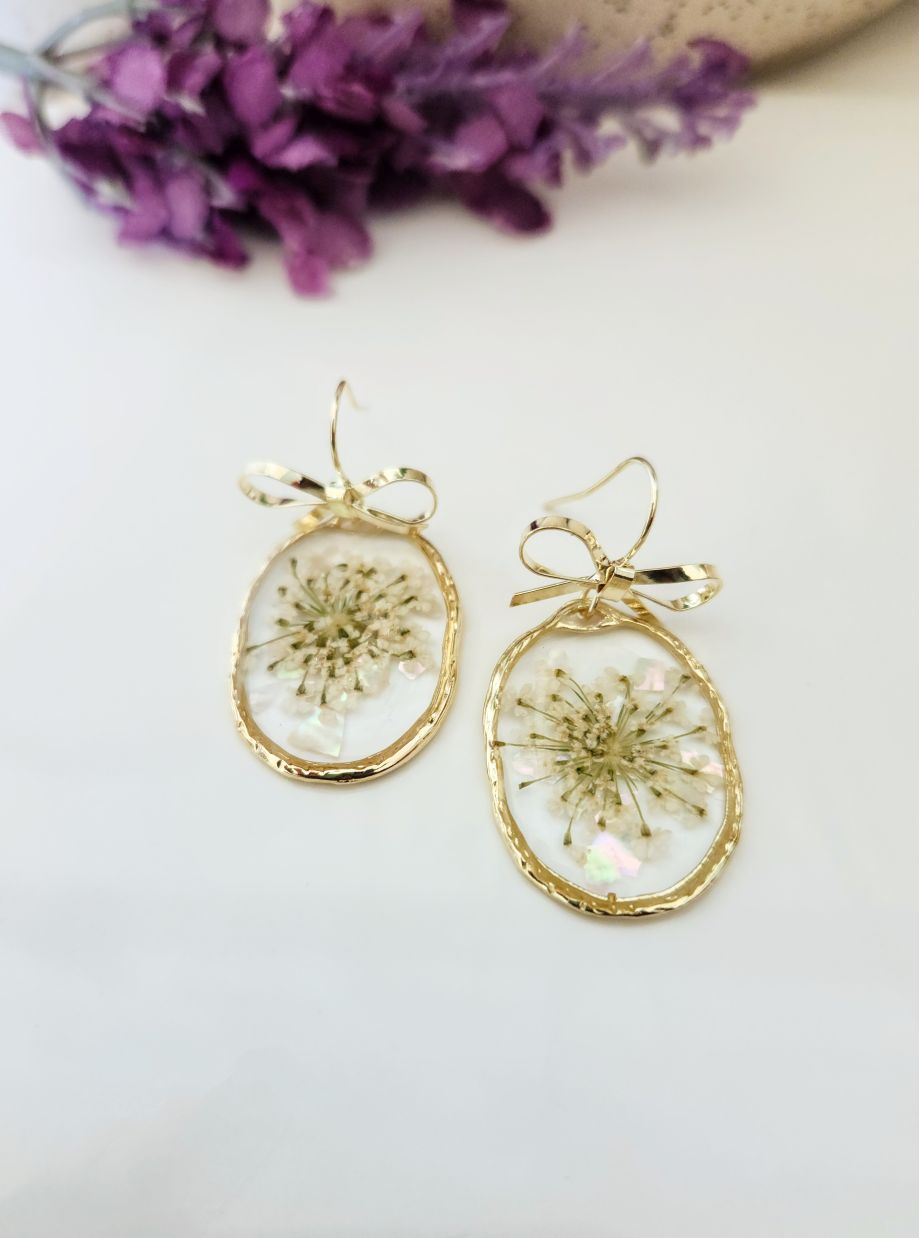 Dried Pressed Flower Earrings- Gold