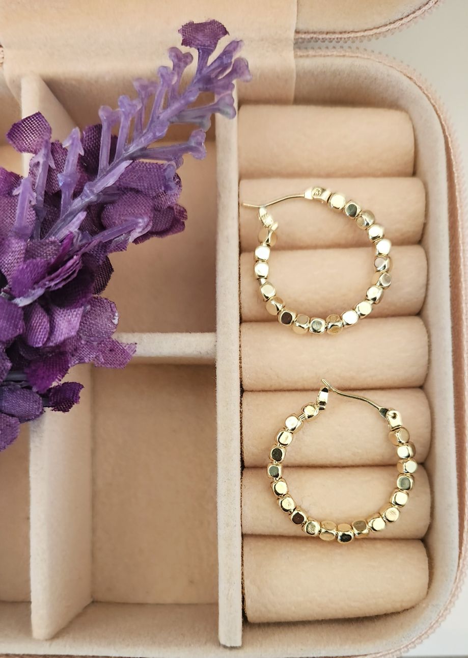 Gold Beaded Hoops