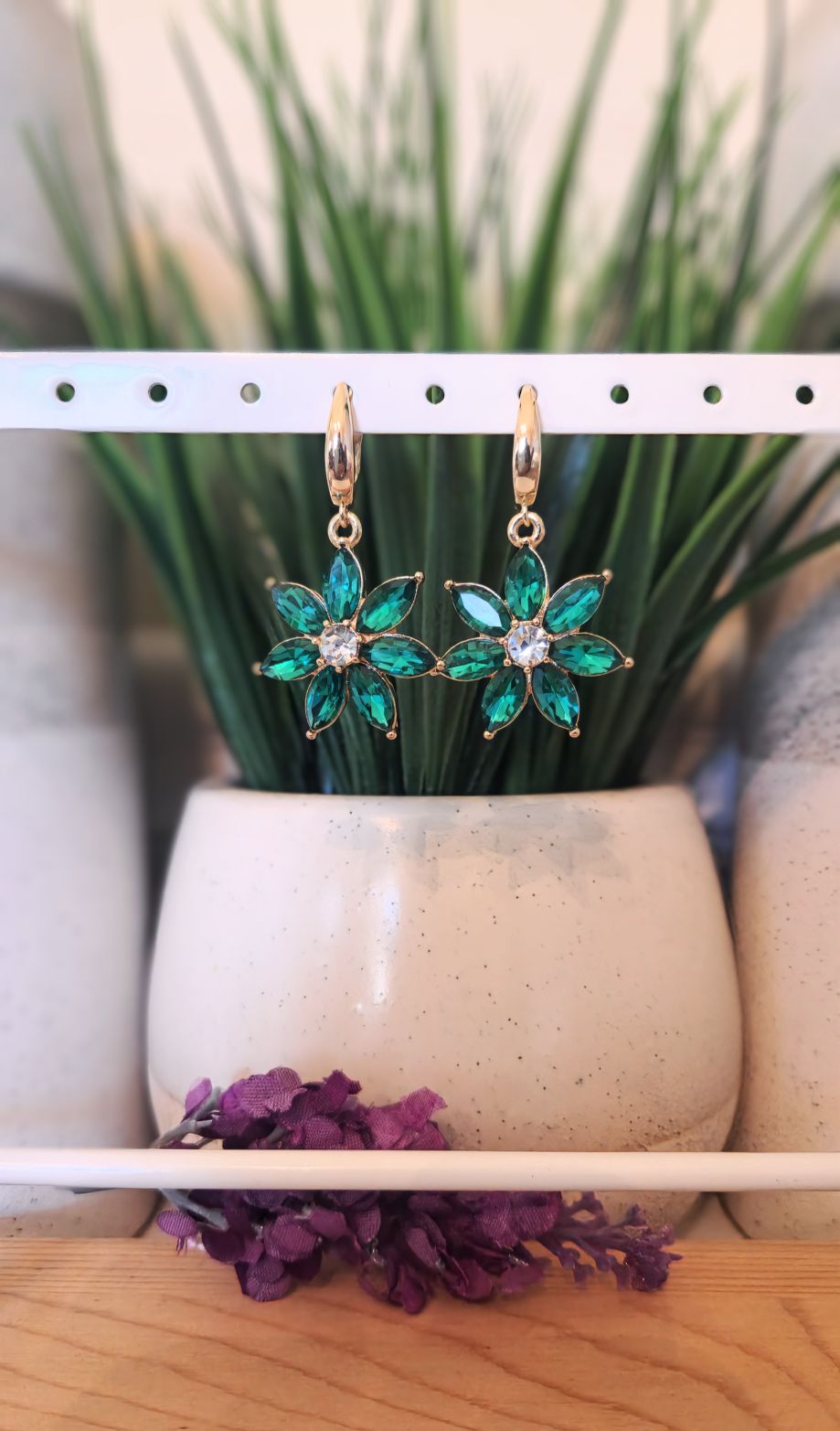 Emerald Green Flower Drop Earrings