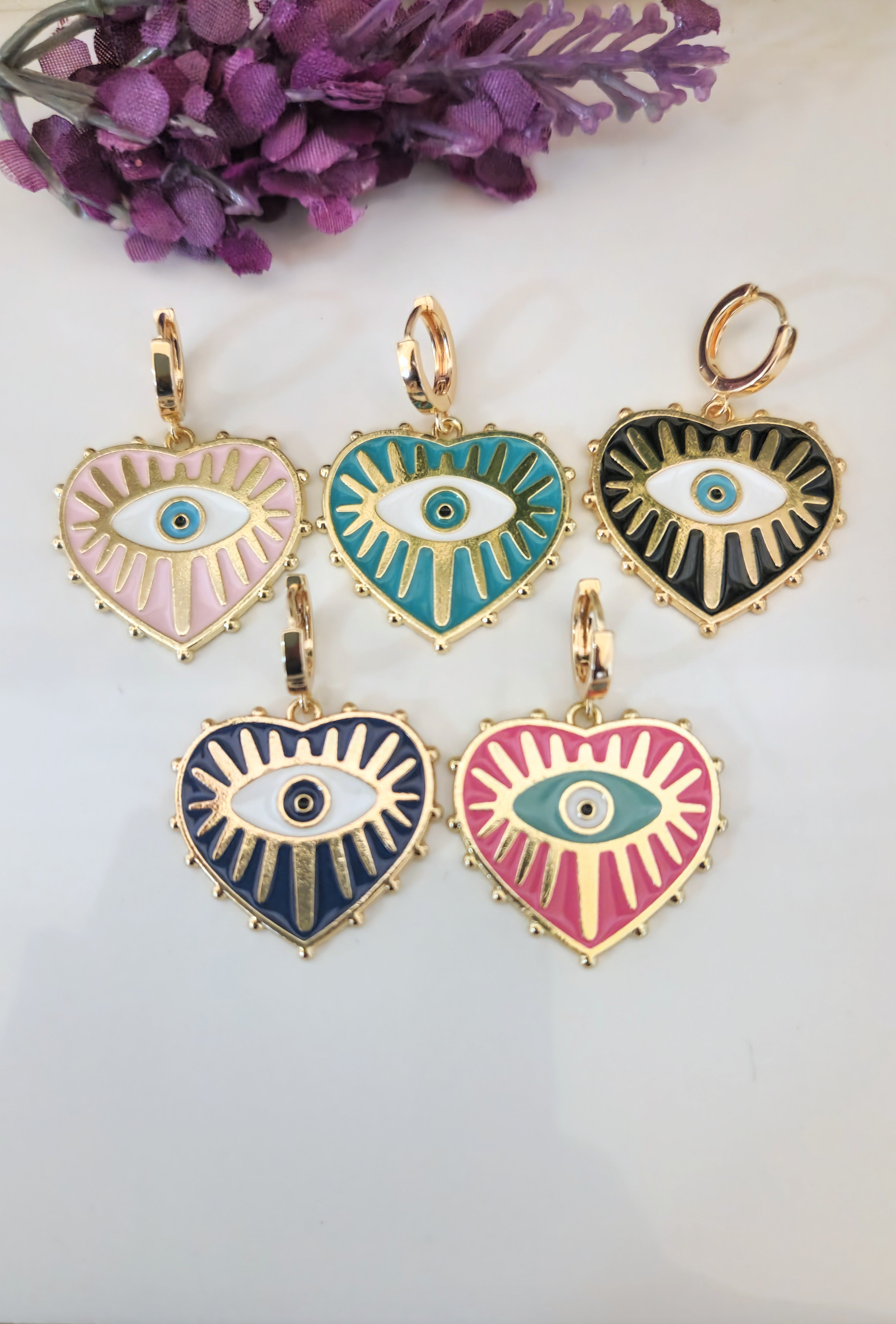 Heart Evil Eye Hoop Earrings