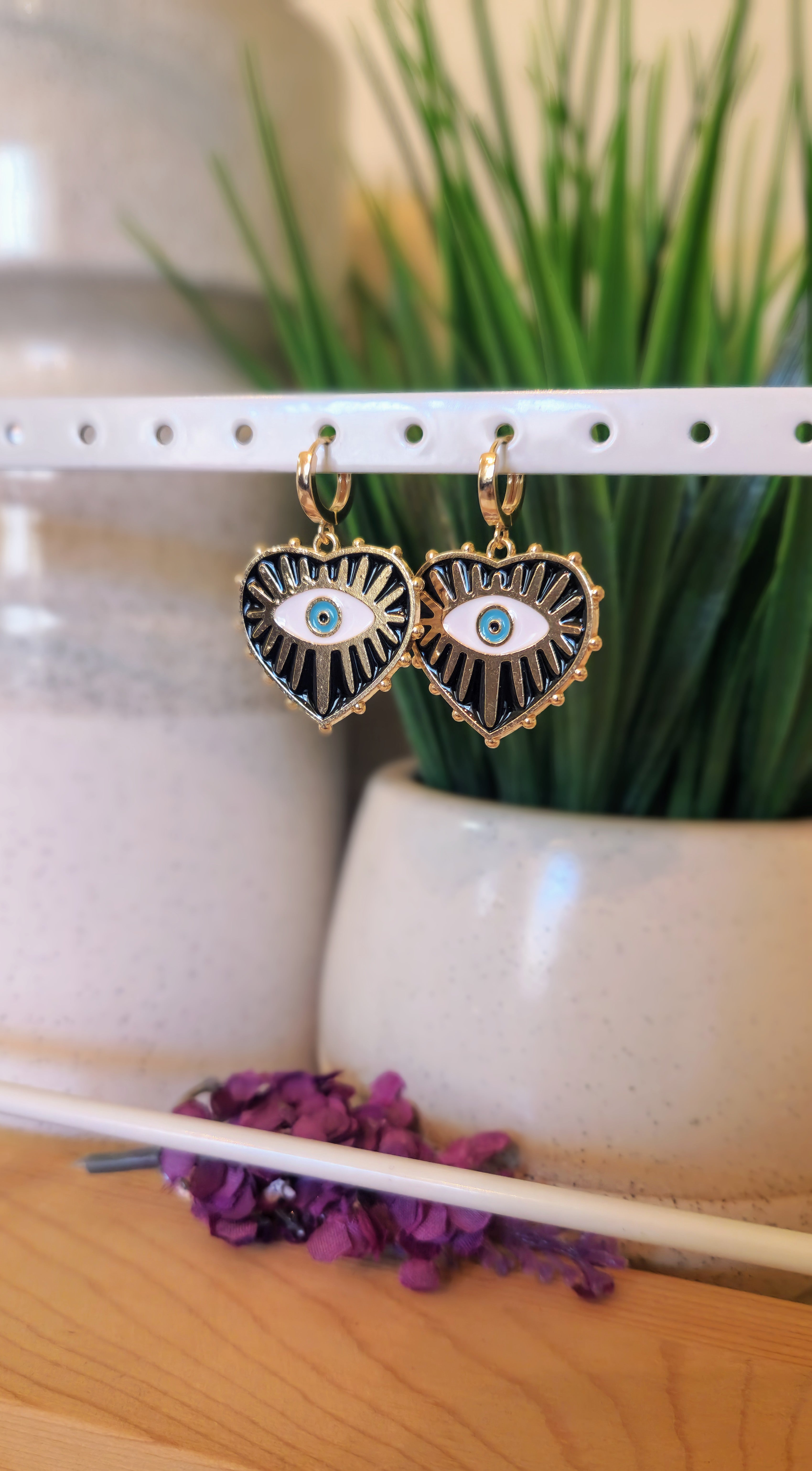 Heart Evil Eye Hoop Earrings
