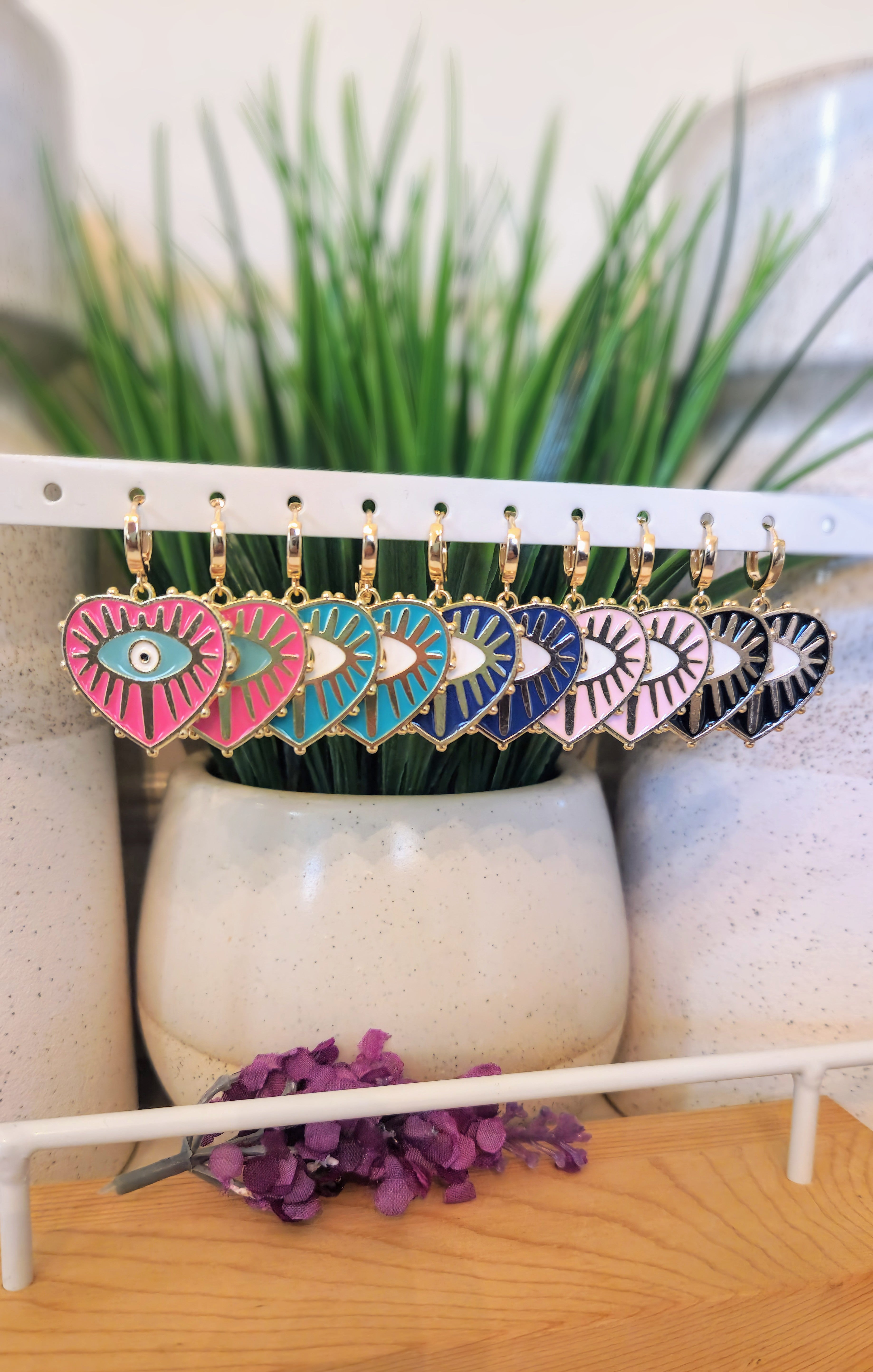 Heart Evil Eye Hoop Earrings