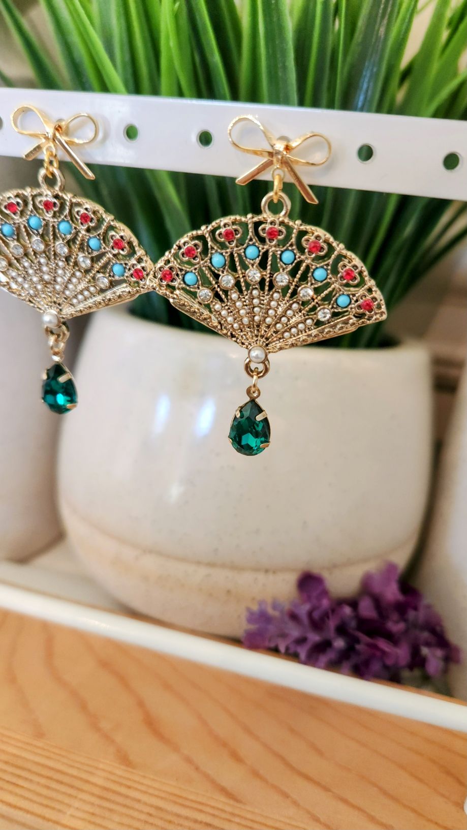Emerald Fan Dangle Earrings