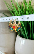 Rainbow Crystal Beaded Hoop Earrings