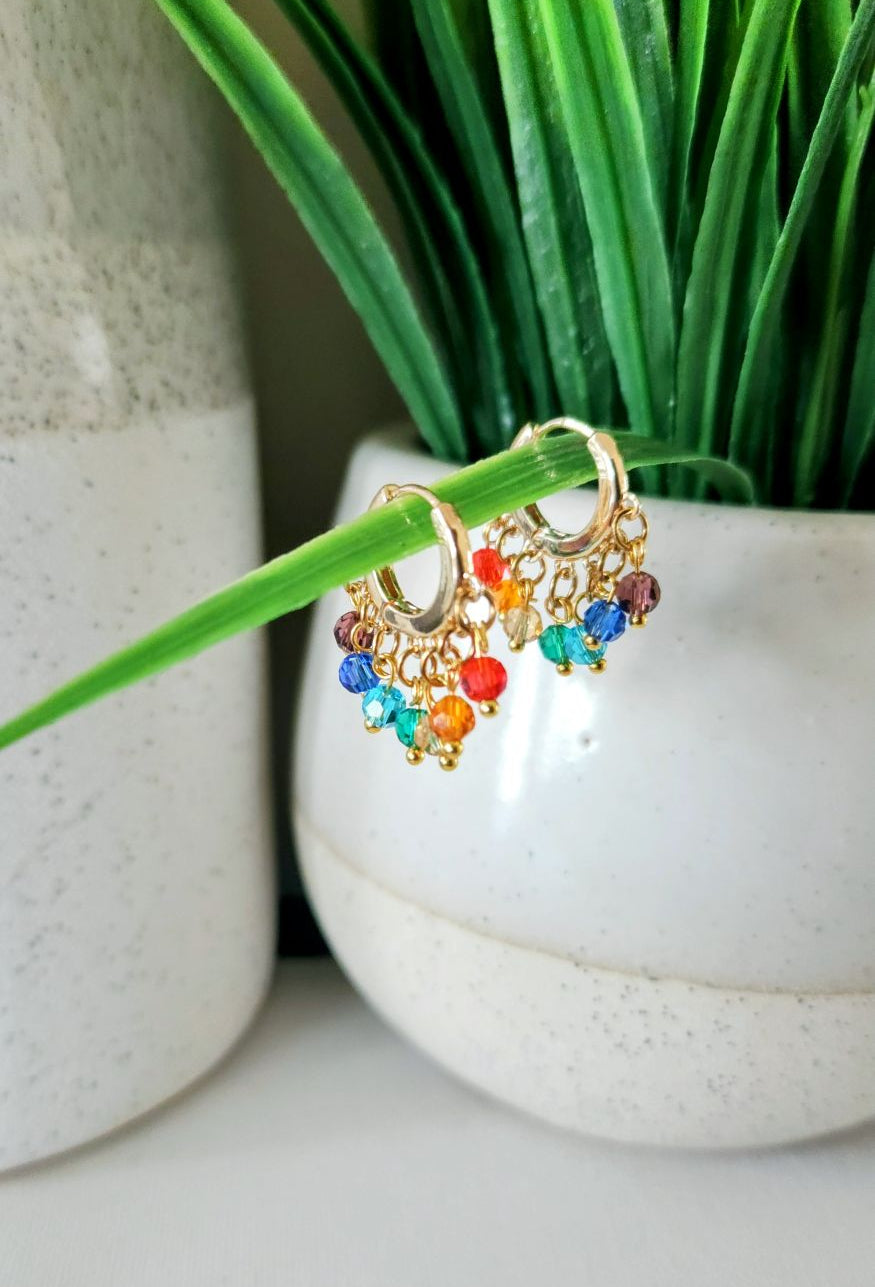 Rainbow Crystal Beaded Hoop Earrings