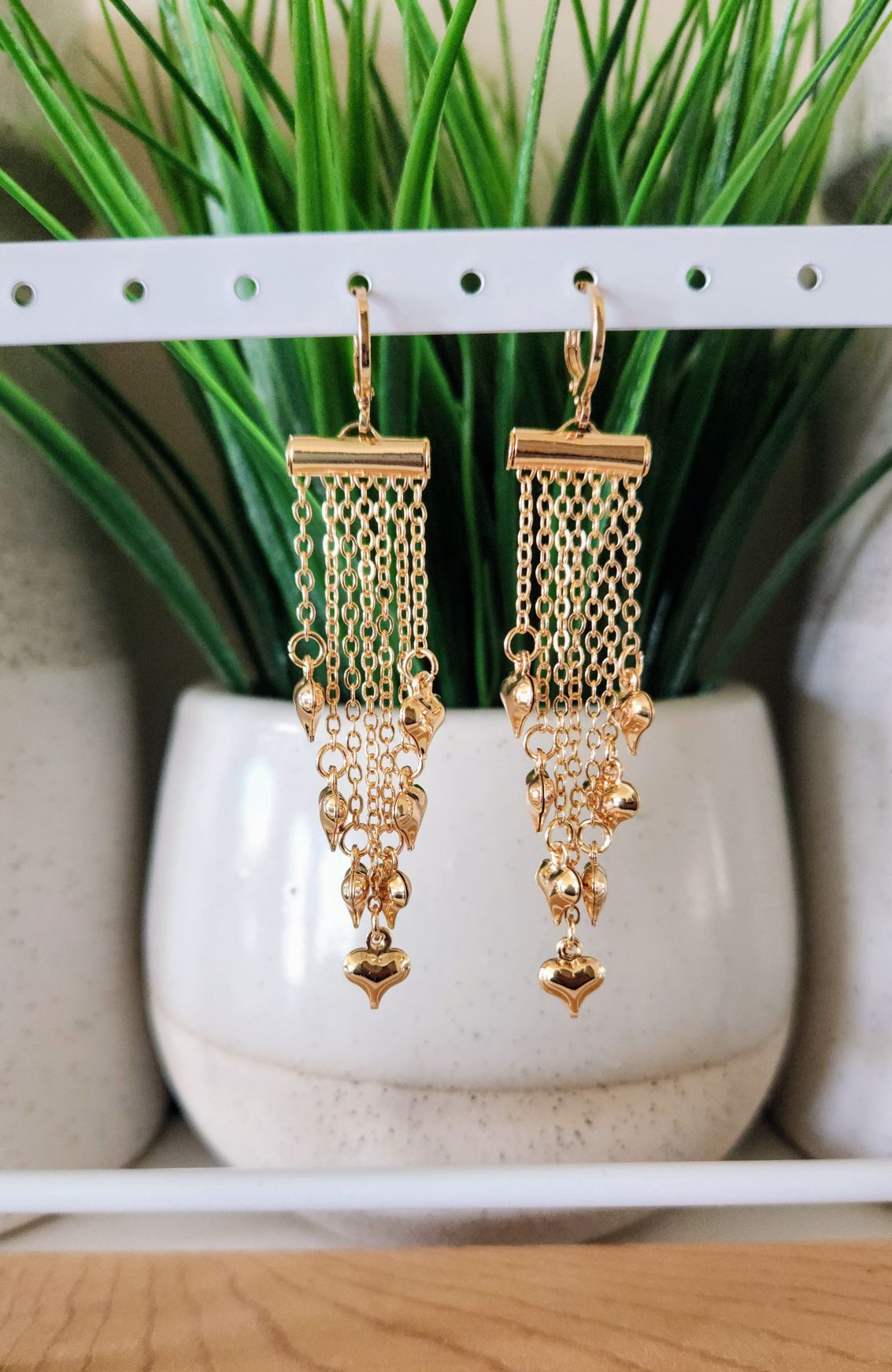 Gold Heart Tassel Earrings