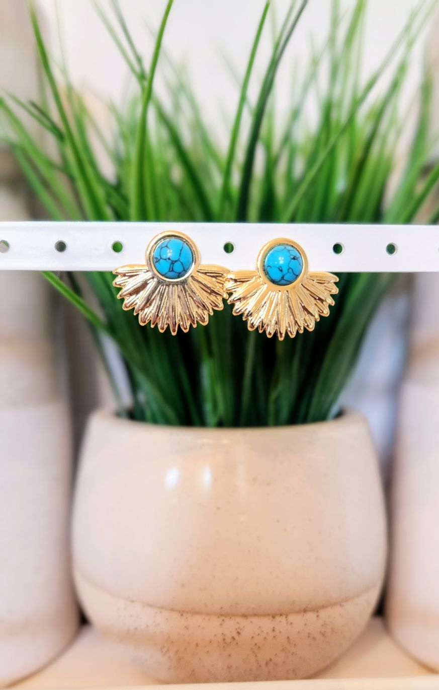 Turquoise Fan Stud Earrings
