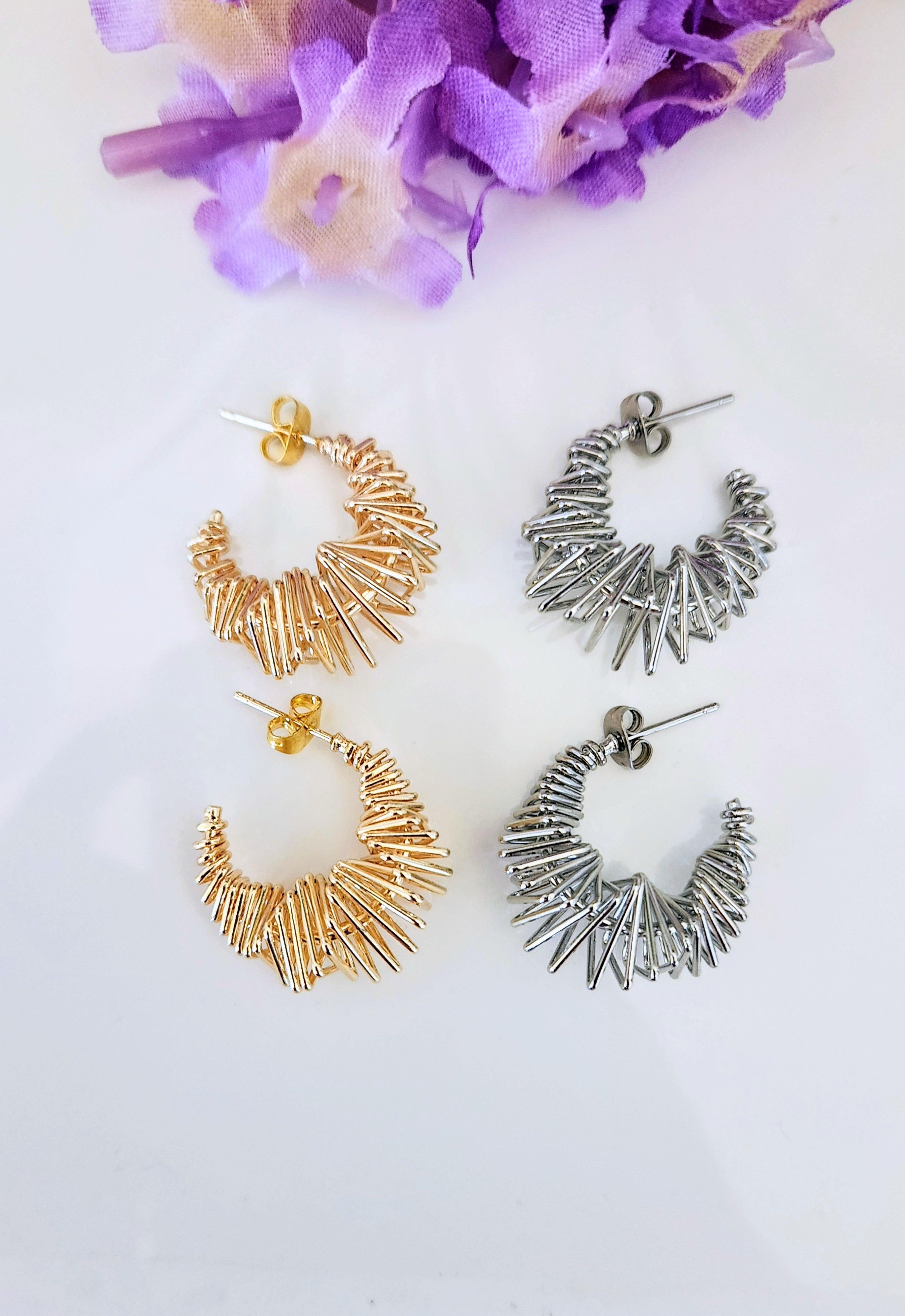 Spiral Wire Statement Hoop Earrings– Gold or Silver