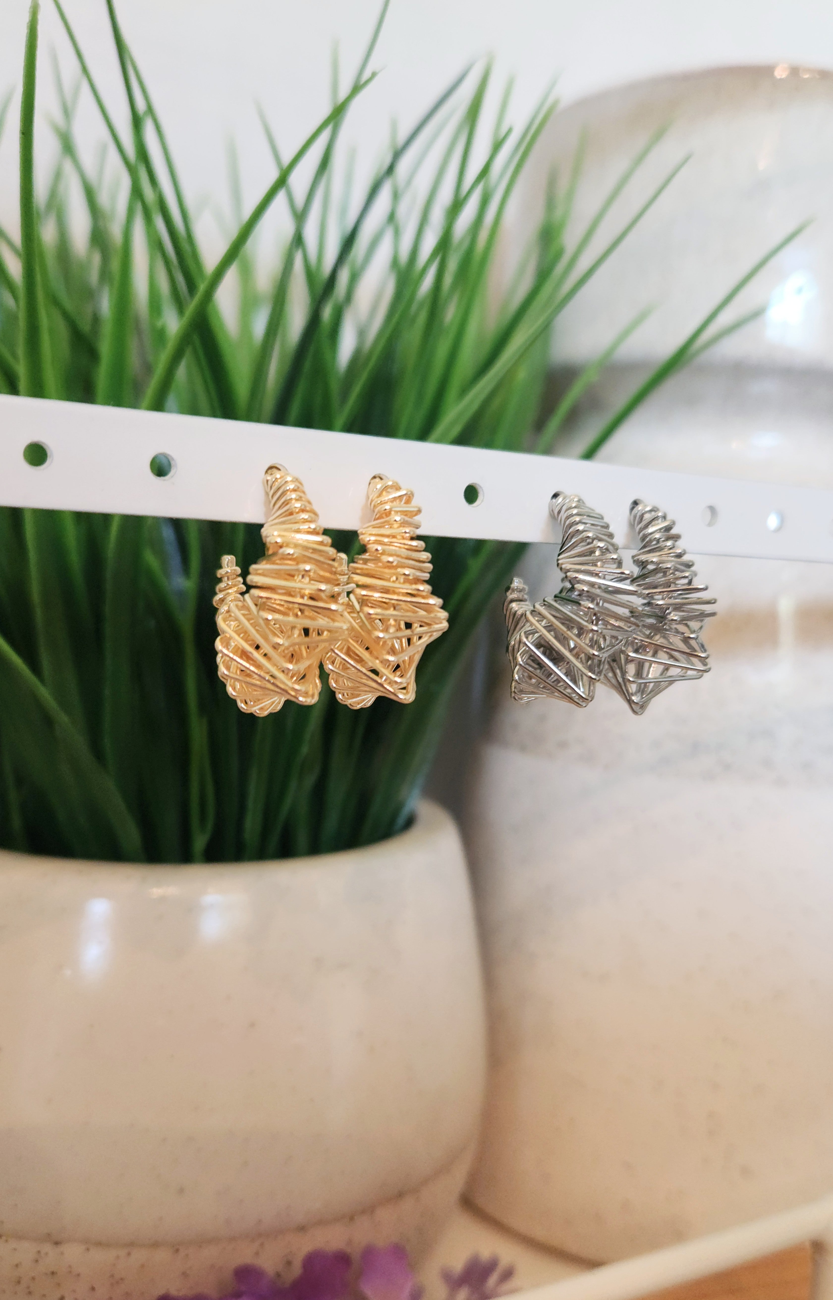 Spiral Wire Statement Hoop Earrings– Gold or Silver