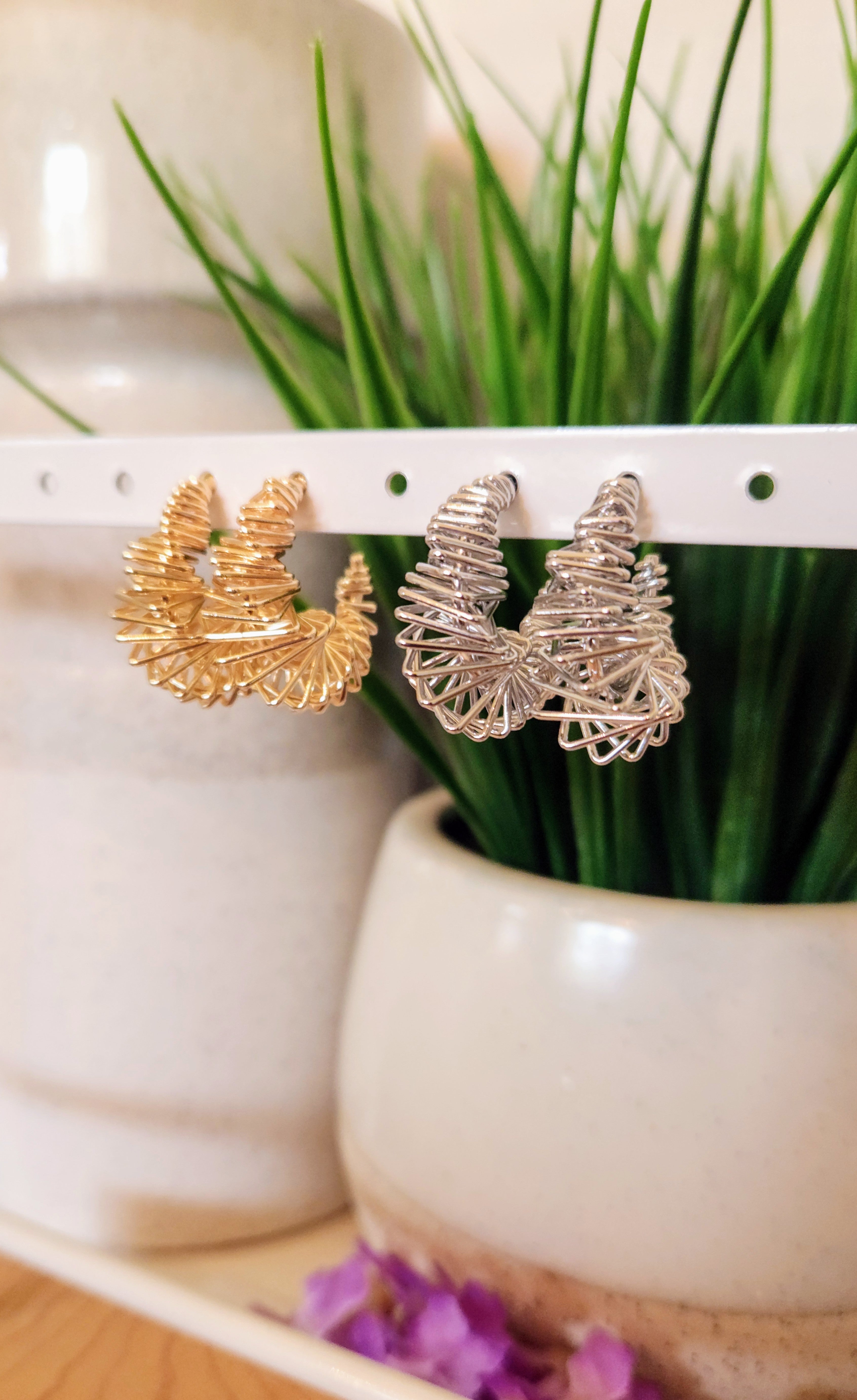 Spiral Wire Statement Hoop Earrings– Gold or Silver