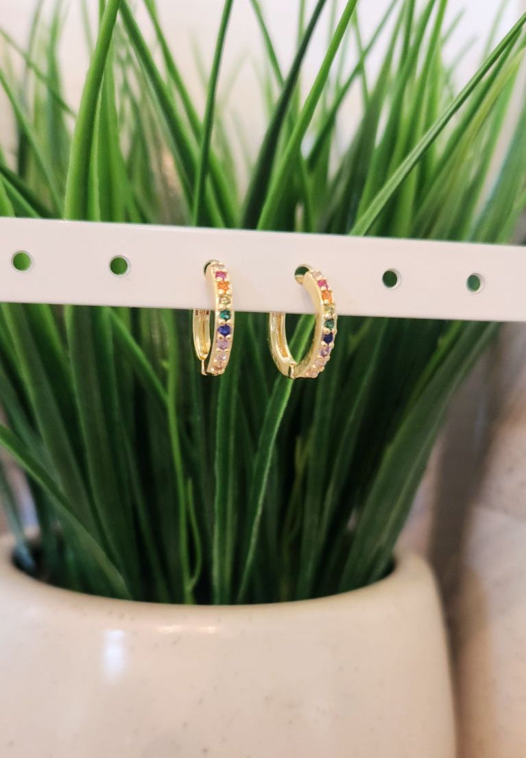 Rainbow CZ Mini Hoop Earrings