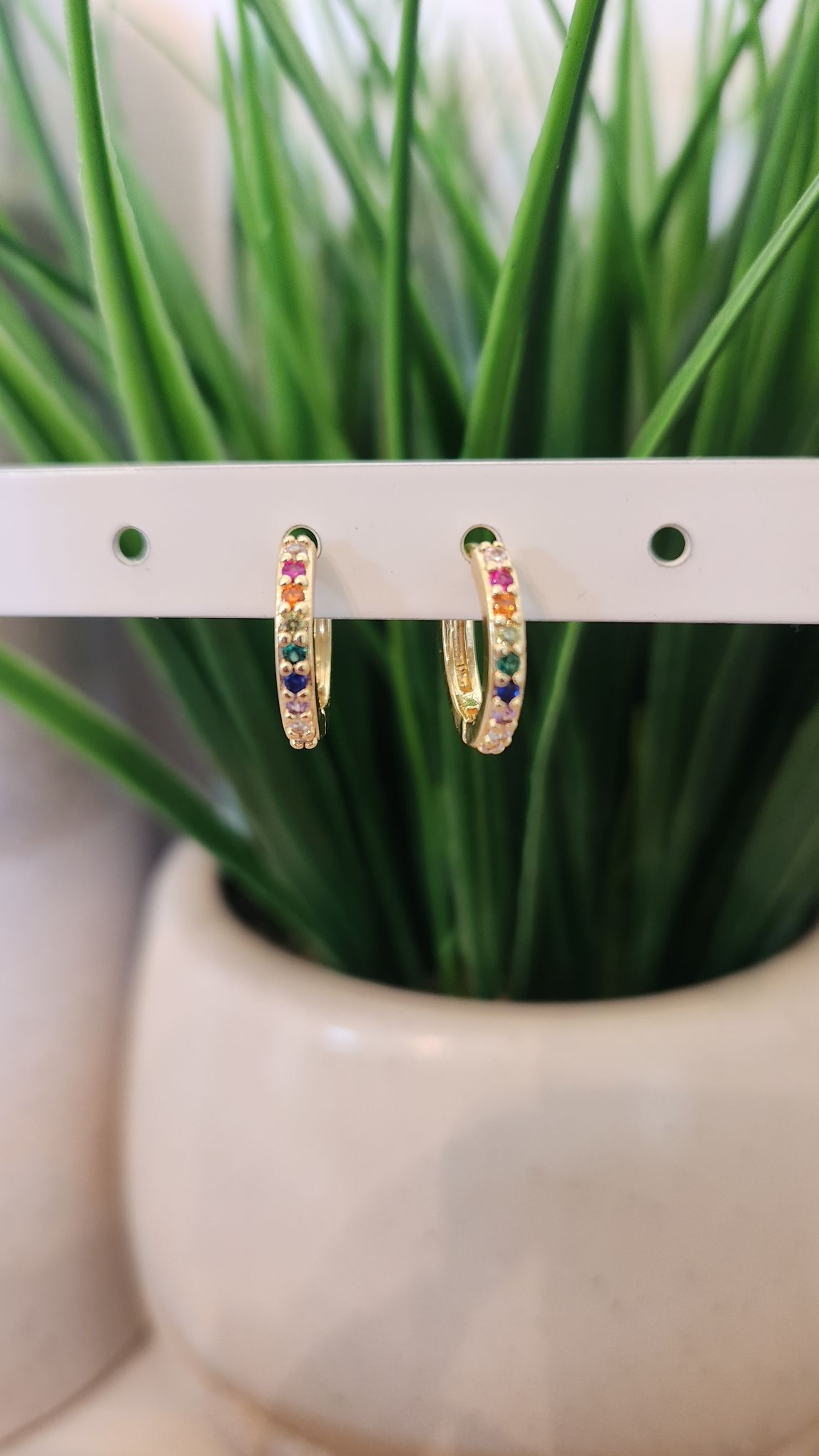 Rainbow CZ Mini Hoop Earrings
