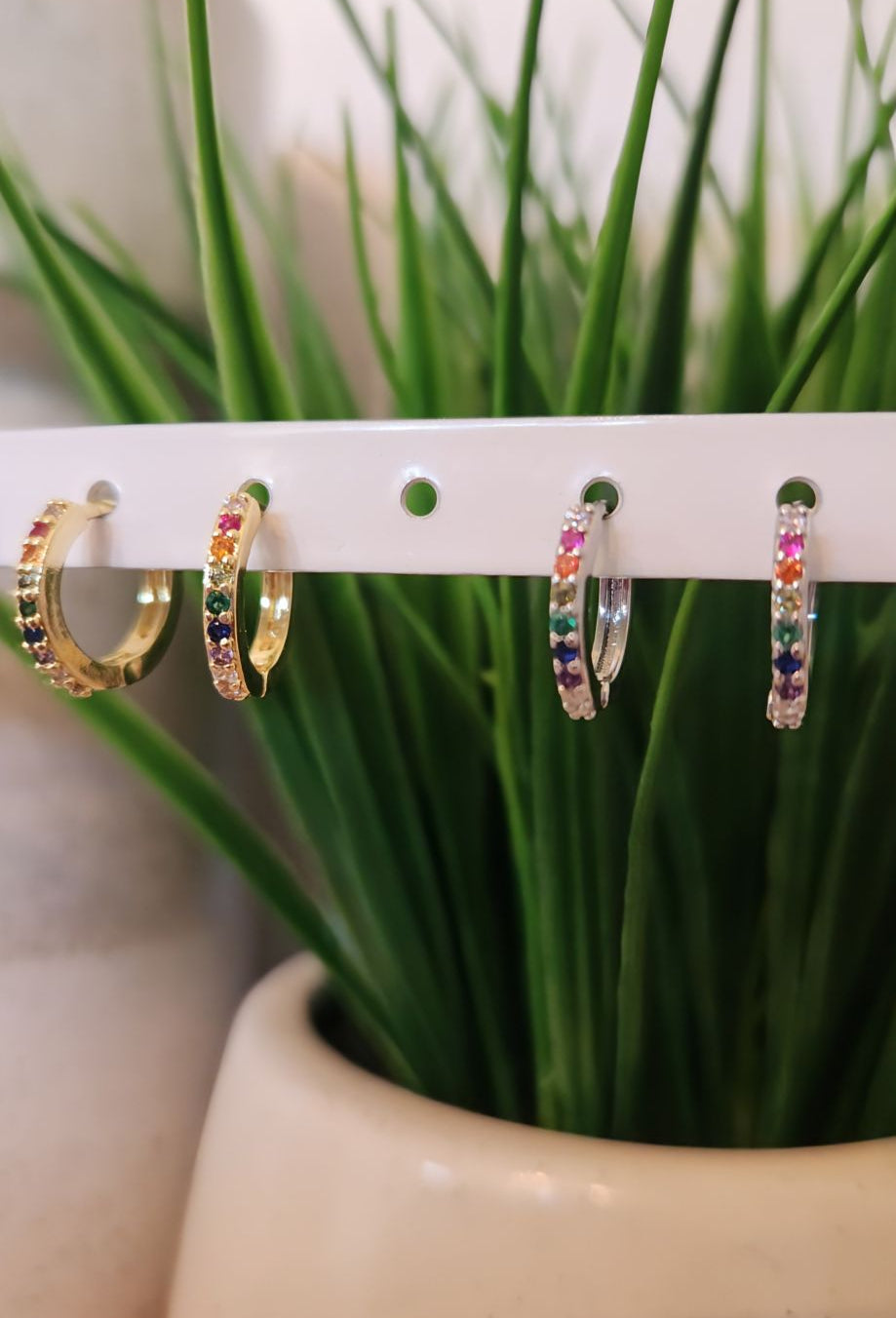 Rainbow CZ Mini Hoop Earrings