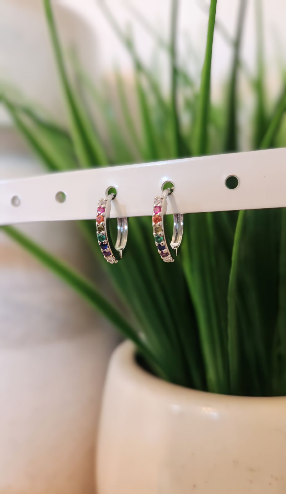 Rainbow CZ Mini Hoop Earrings