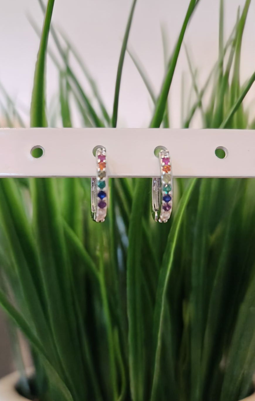 Rainbow CZ Mini Hoop Earrings