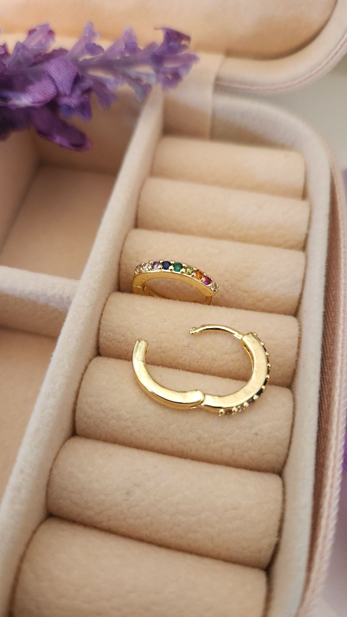 Rainbow CZ Mini Hoop Earrings