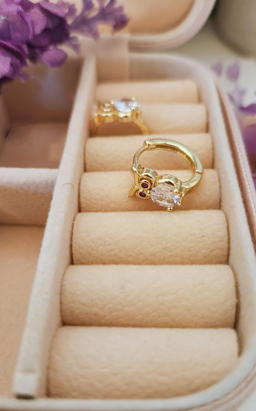 Gold Owl Hoop Earrings