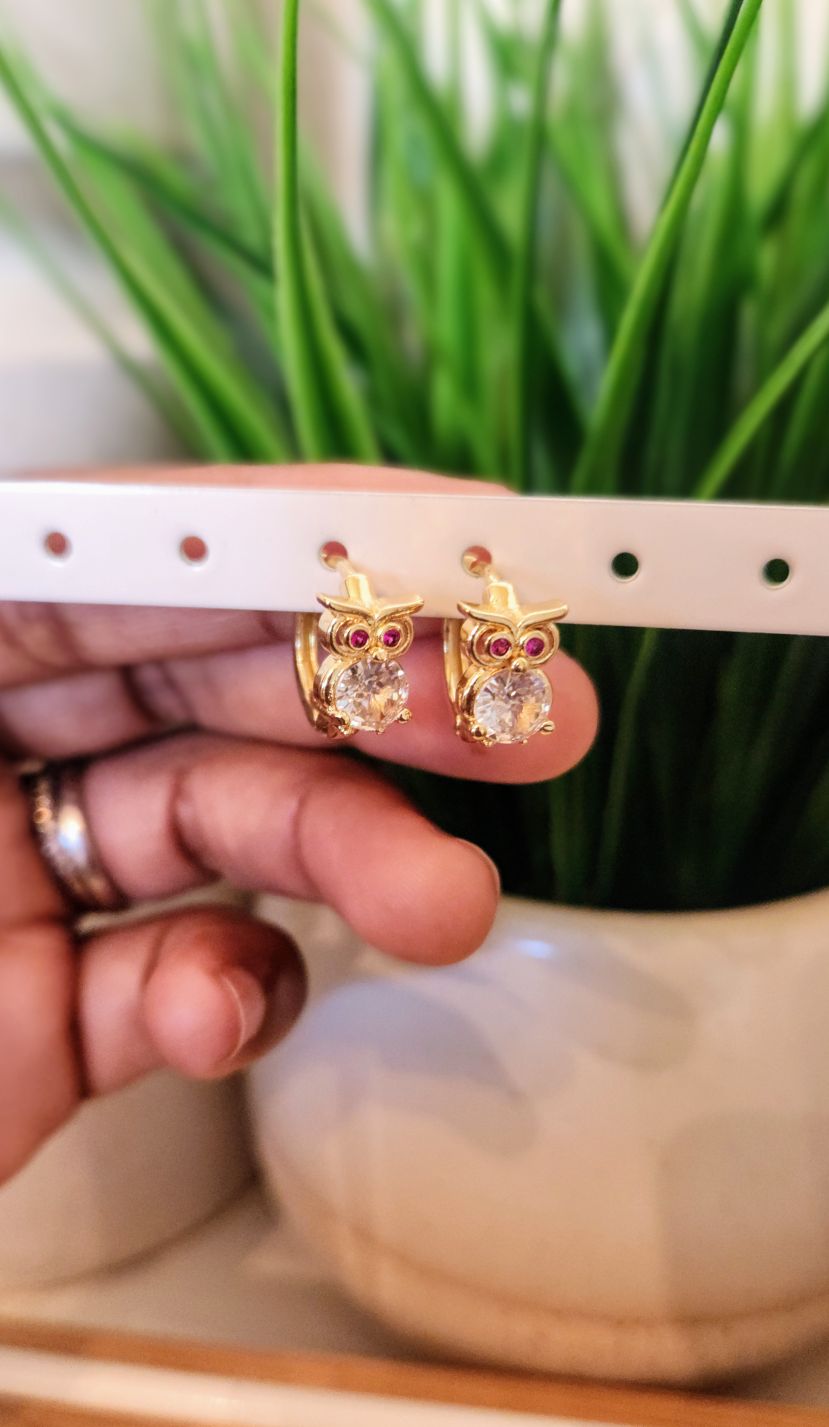 Gold Owl Hoop Earrings