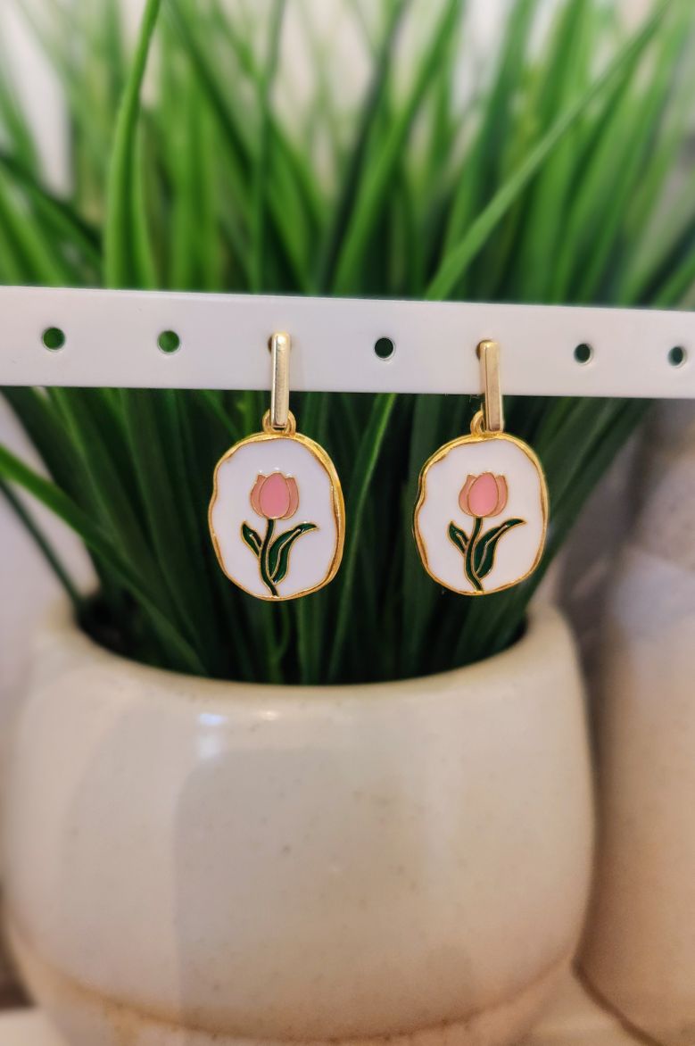 Pink Tulip Dangle Earrings