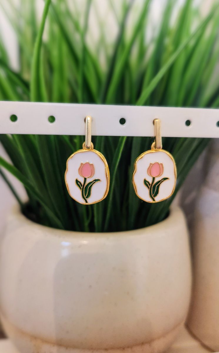 Pink Tulip Dangle Earrings