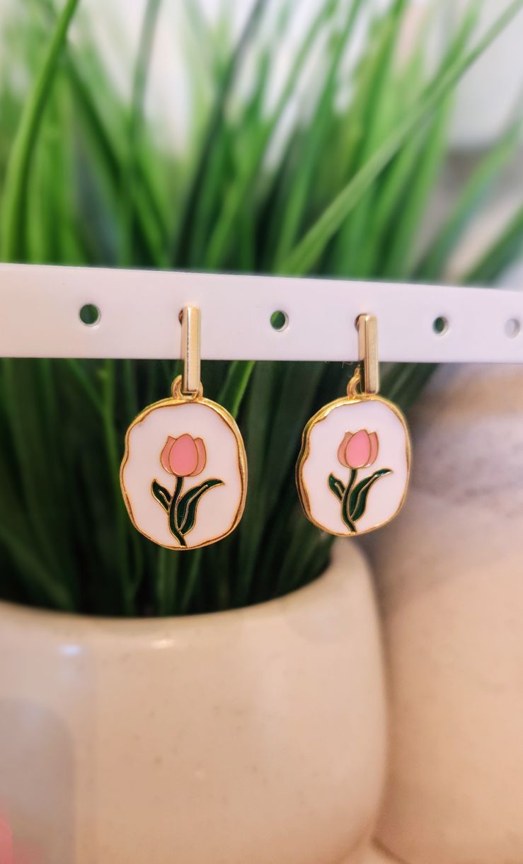 Pink Tulip Dangle Earrings